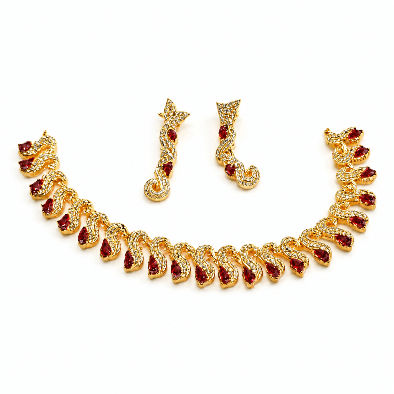 Ruby Red Gold-Plated Necklace Set for Women