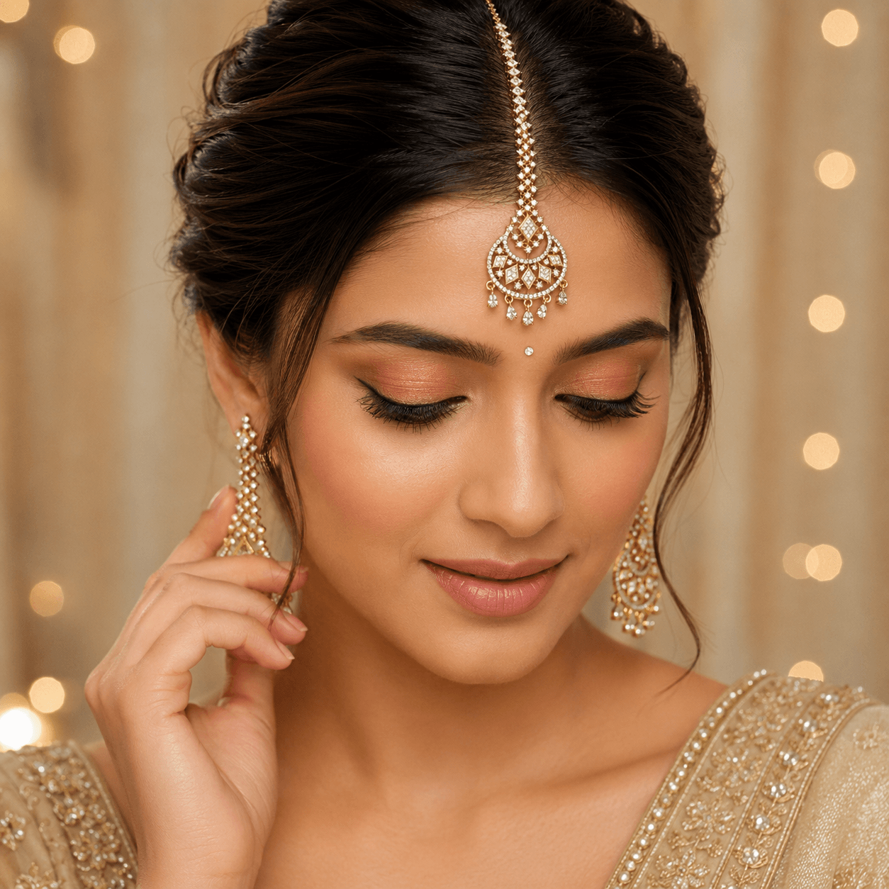 Traditional Gold Plated CZ Maang Tikka for Women - Image 3