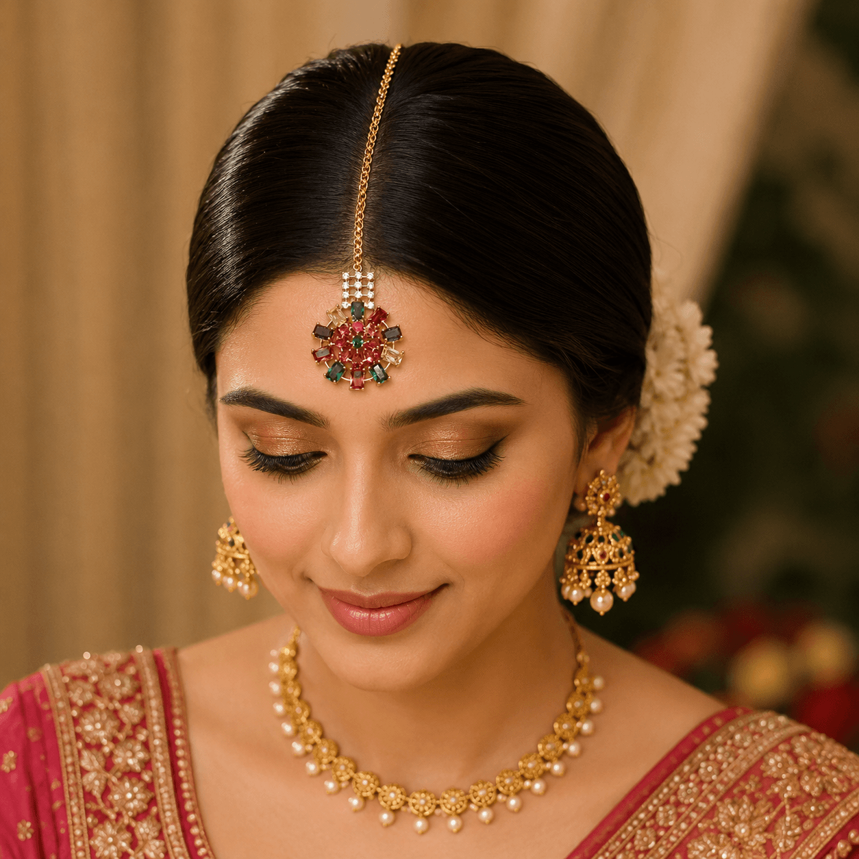 Traditional Multicolor Stone Maang Tikka for Women - Image 3