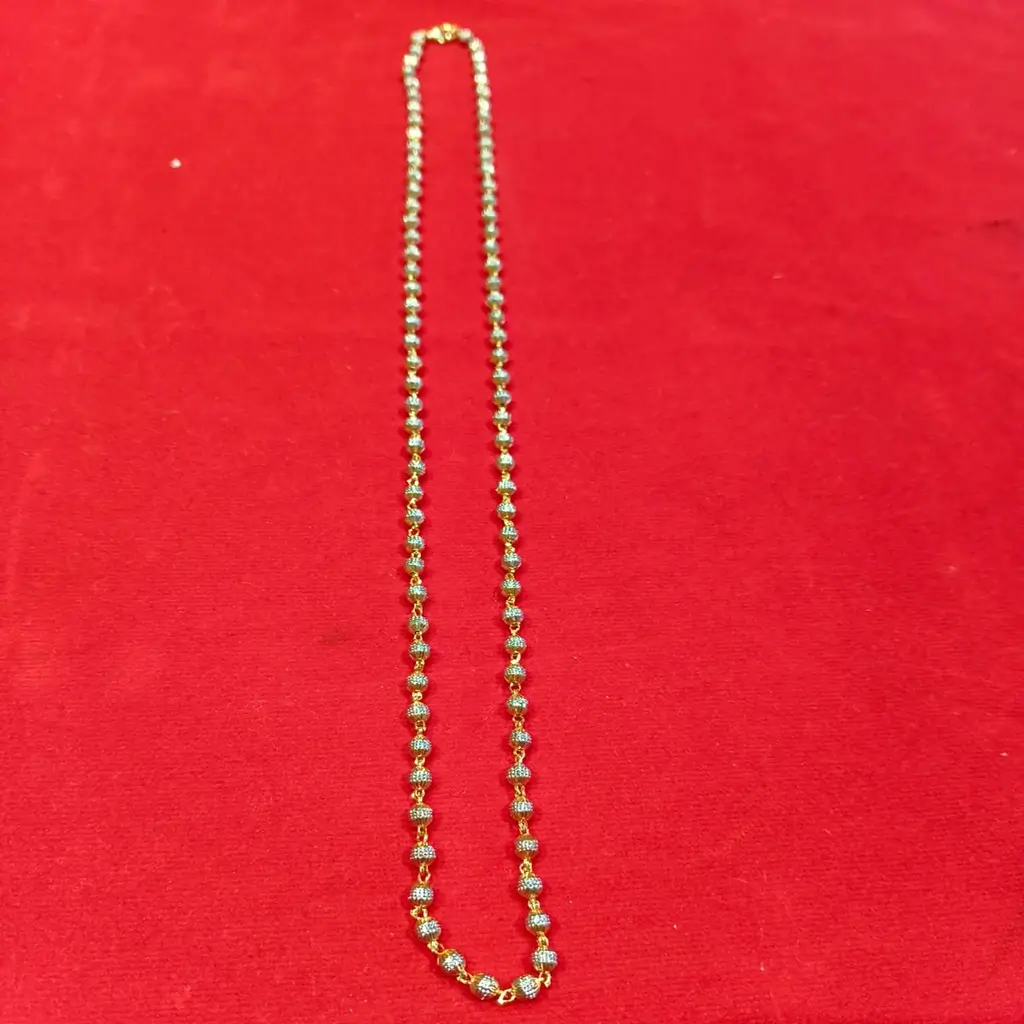 Gold-Tone Diamond Cut Beaded Mala Chain | Traditional Long Necklace for Daily Wear - Image 2