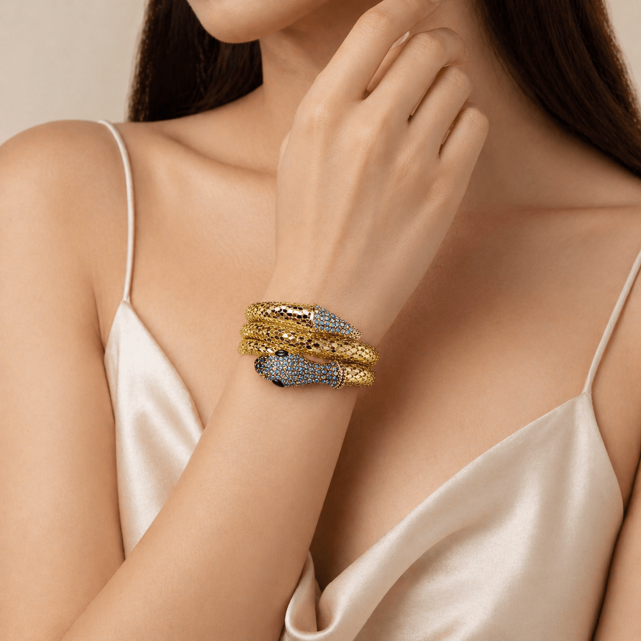 Luxury Gold Snake Rhinestone Wrap Bracelet for Women | Statement Crystal Serpent Bangle - Image 3