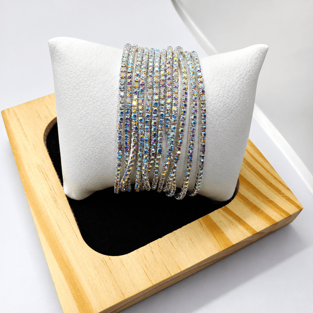 Rainbow Crystal Rhinestone Stackable Bracelet Set – Silver Tone Multilayer Sparkling Bangles for Women