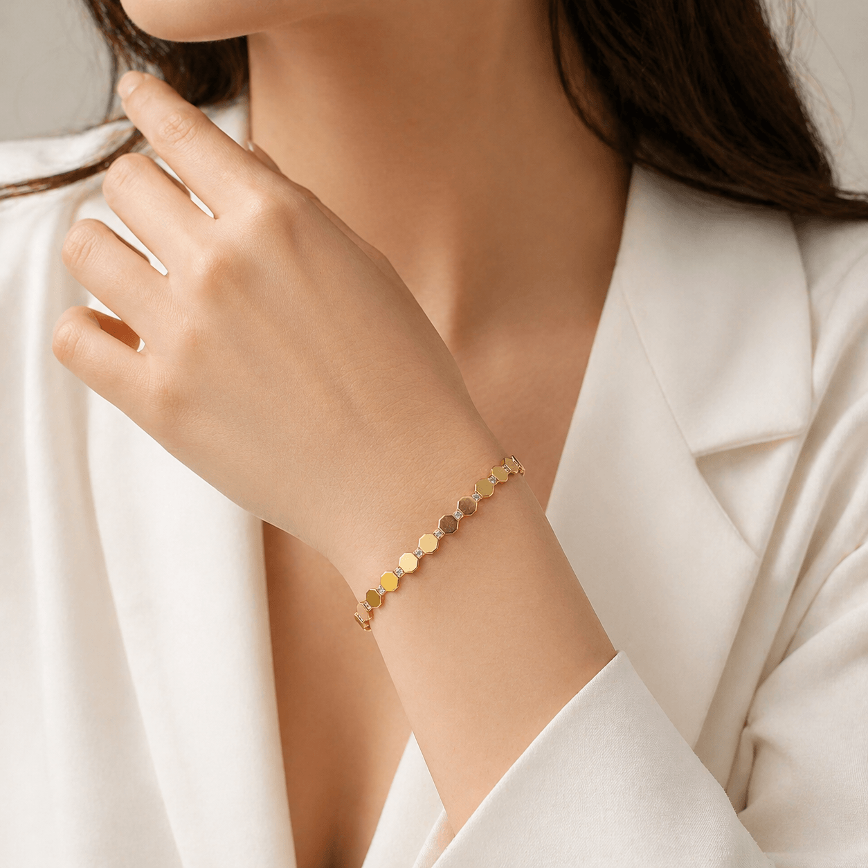 Elegant Gold Hexa-Link Bracelet for Women | Stylish Minimalist Party & Daily Wear Bracelet - Image 3