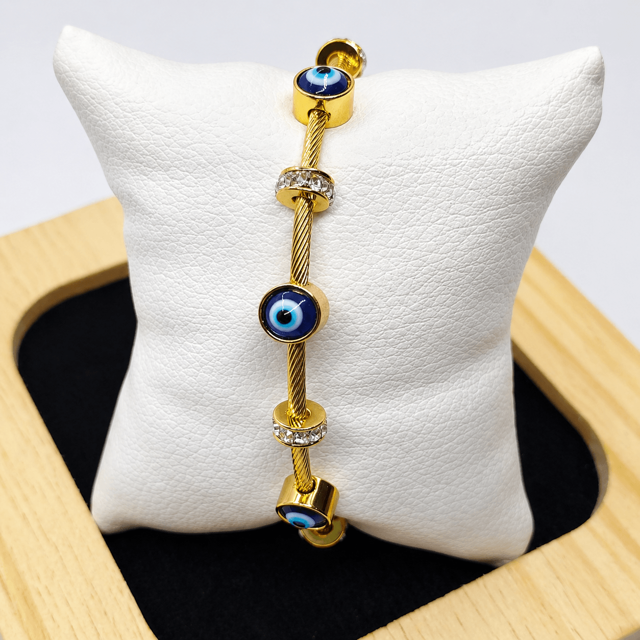Gold-Plated Evil Eye Charm Bracelet with Crystal Accents | Adjustable Protection Bracelet for Women