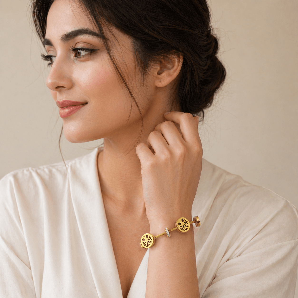 Gold Plated Tree of Life Bracelet with Crystal Ring Charm – Elegant Adjustable Bracelet for Women - Image 3
