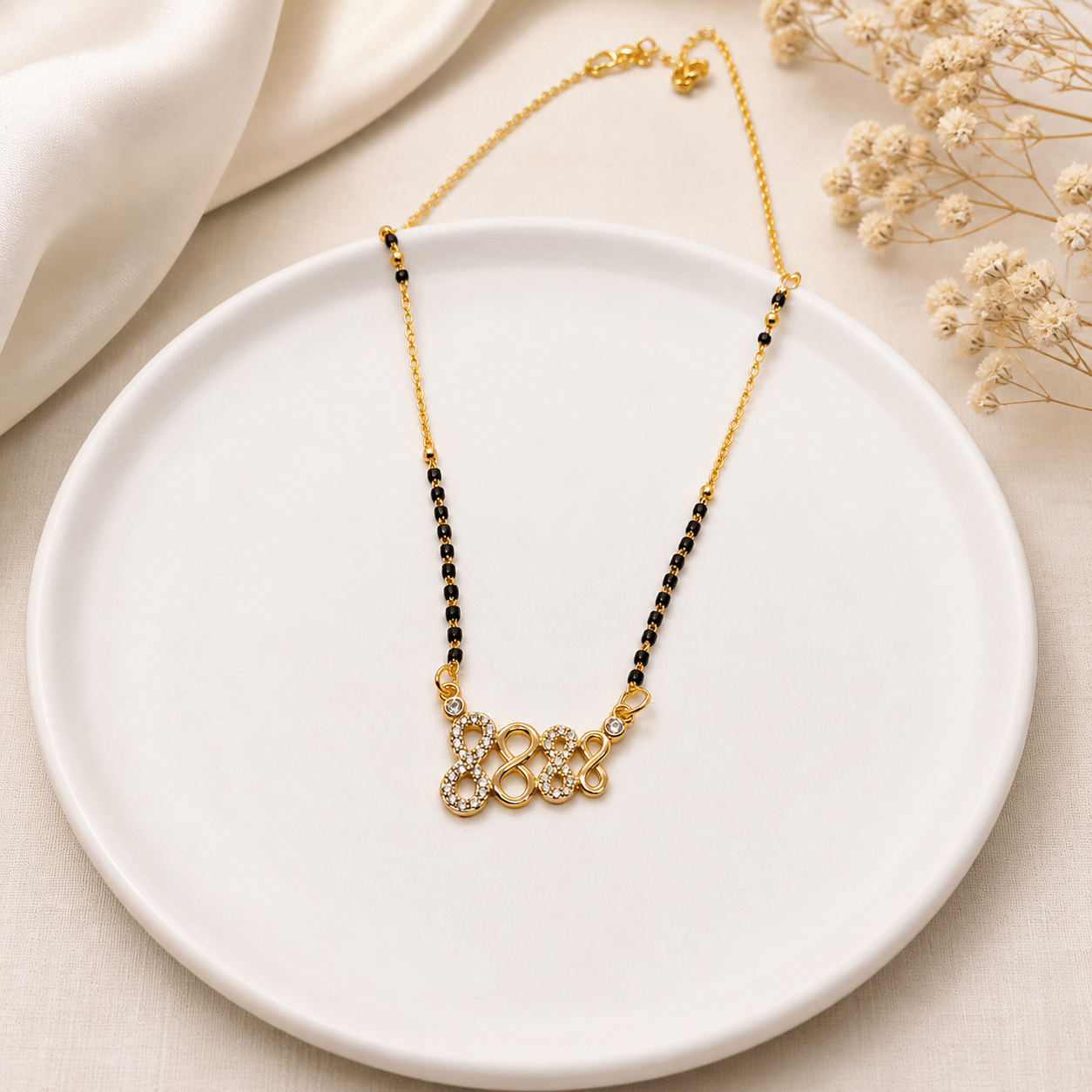 Elegant Infinity Mangalsutra Necklace with Black Beads & Crystal Pendant for Women - Image 2