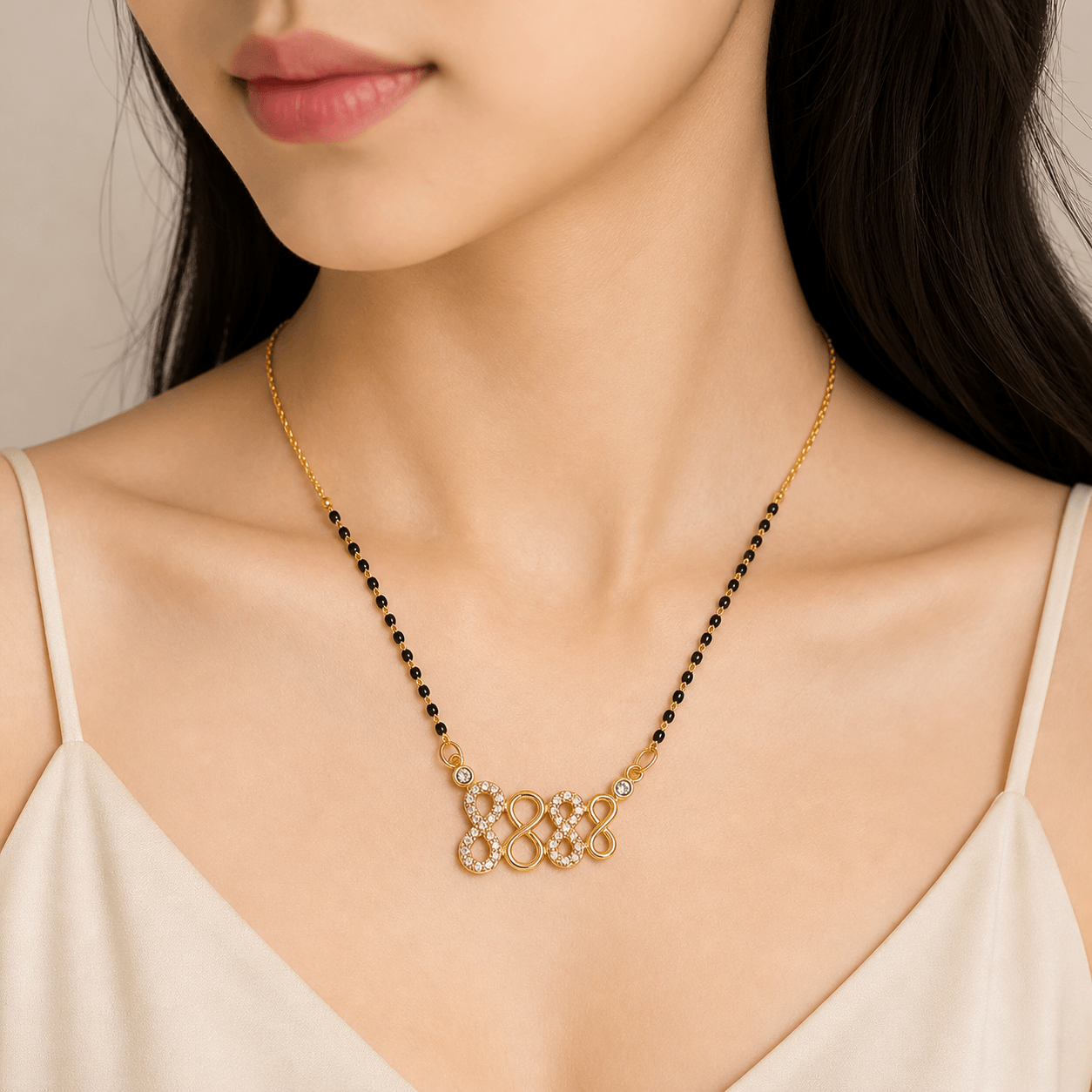 Elegant Infinity Mangalsutra Necklace with Black Beads & Crystal Pendant for Women - Image 3