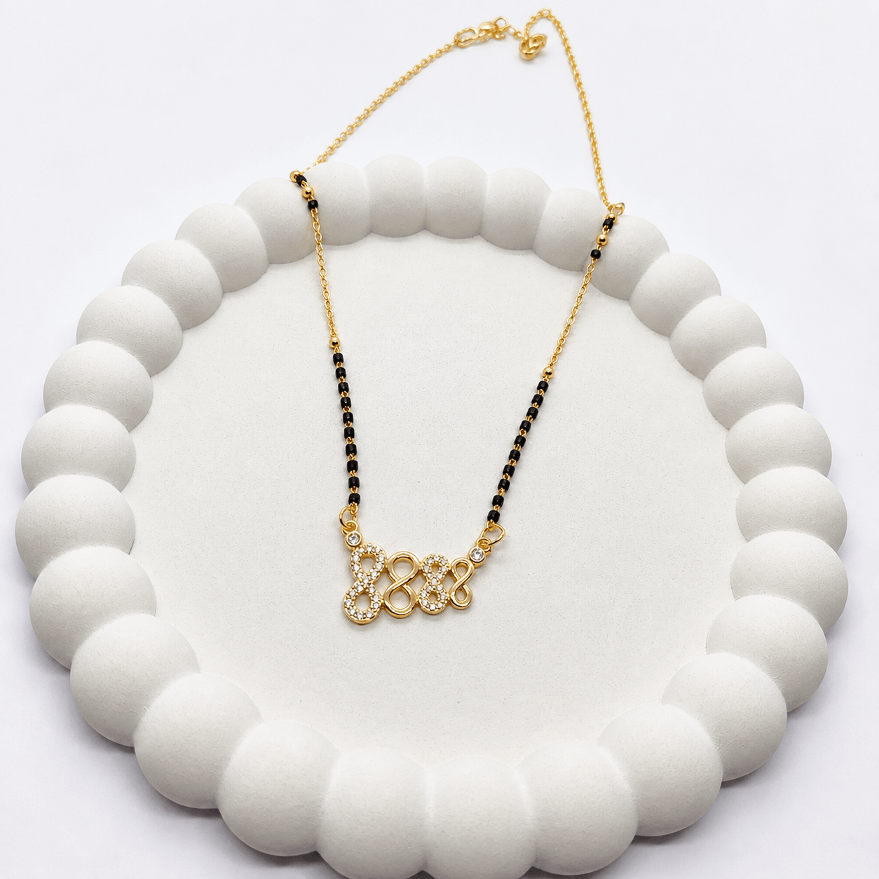 Elegant Infinity Mangalsutra Necklace with Black Beads & Crystal Pendant for Women