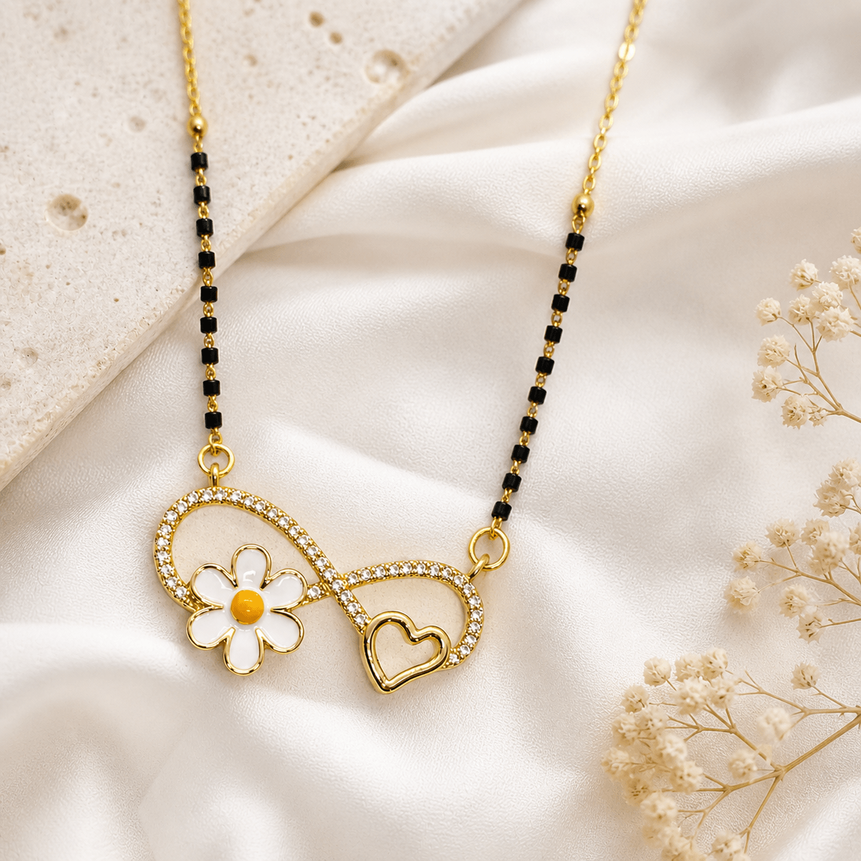 Infinity Heart & Daisy Mangalsutra Necklace for Women | Crystal Studded Elegant Pendant - Image 2