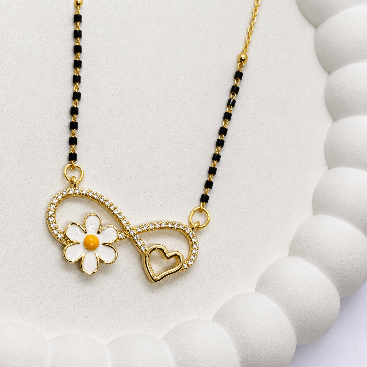 Infinity Heart & Daisy Mangalsutra Necklace for Women | Crystal Studded Elegant Pendant