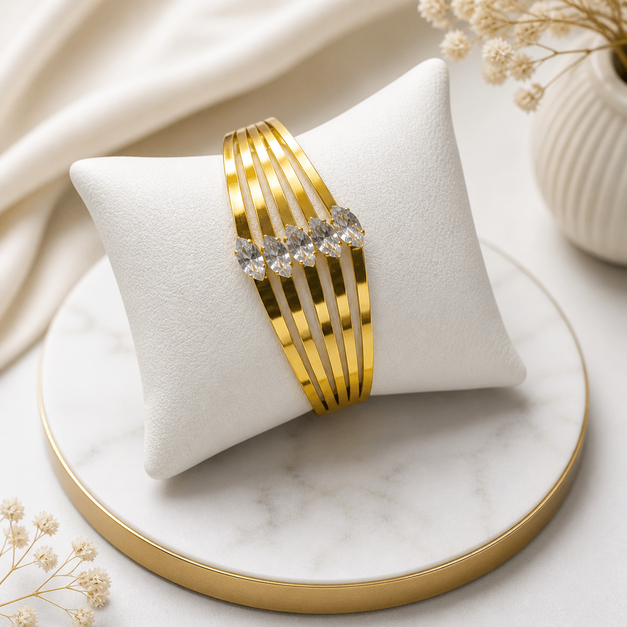 18K Gold Plated Multi-Layer Crystal Cuff Bracelet – Elegant Statement Design - Image 2