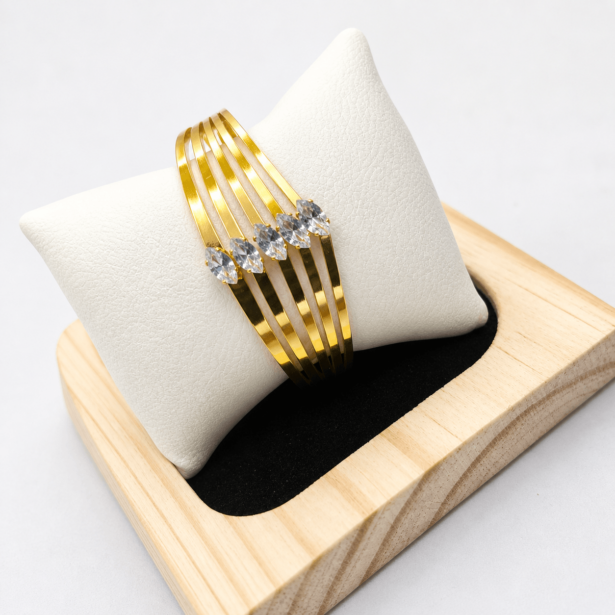 18K Gold Plated Multi-Layer Crystal Cuff Bracelet – Elegant Statement Design