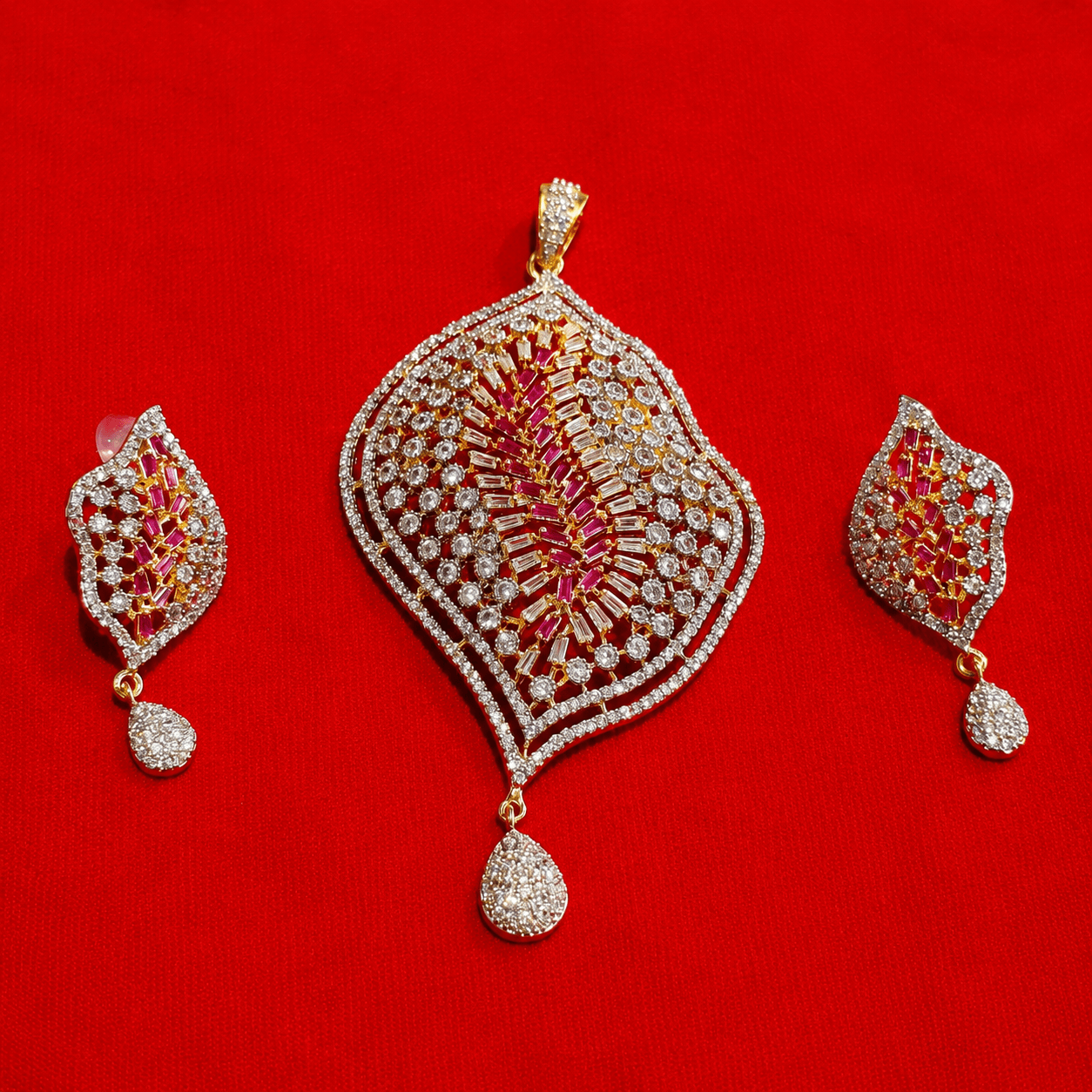American Diamond Gold Plated Imitation Jewellery Set with Earrings