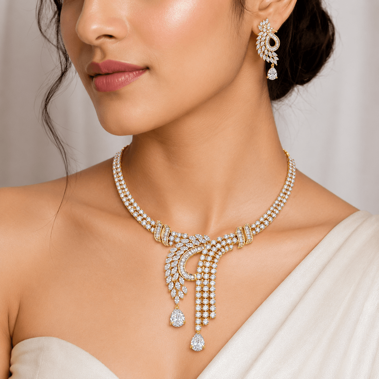 Designer Bridal Jewelry Set with AD Stones & Gold Finish - Image 3