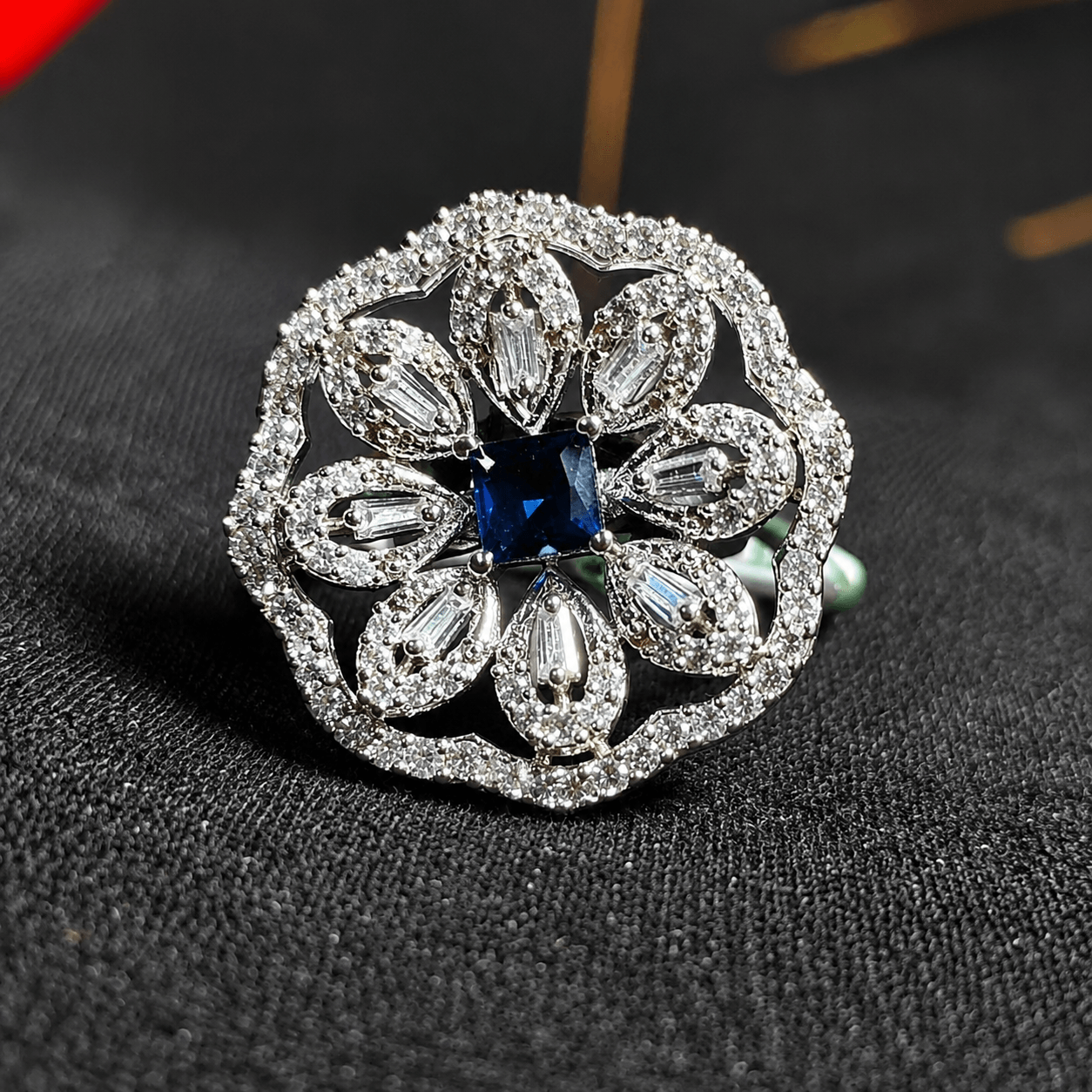 Elegant Sapphire Blue Floral Statement Ring for Women