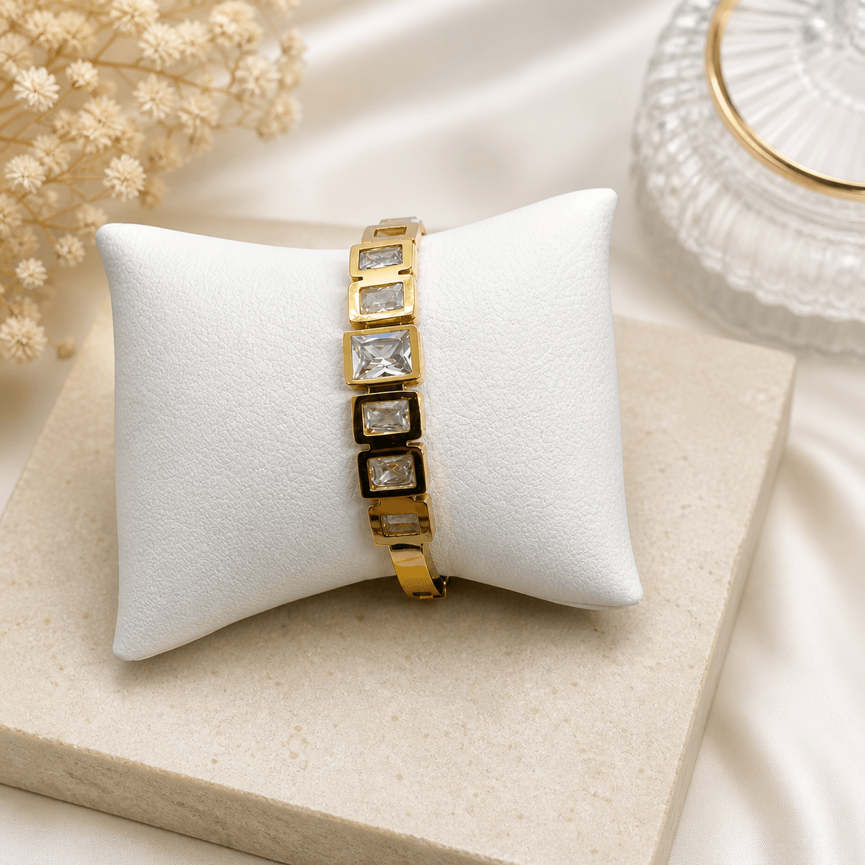 Geometric Crystal Bracelet for Women | Elegant Square Link Statement Bracelet | Premium Artificial Jewelry - Image 2
