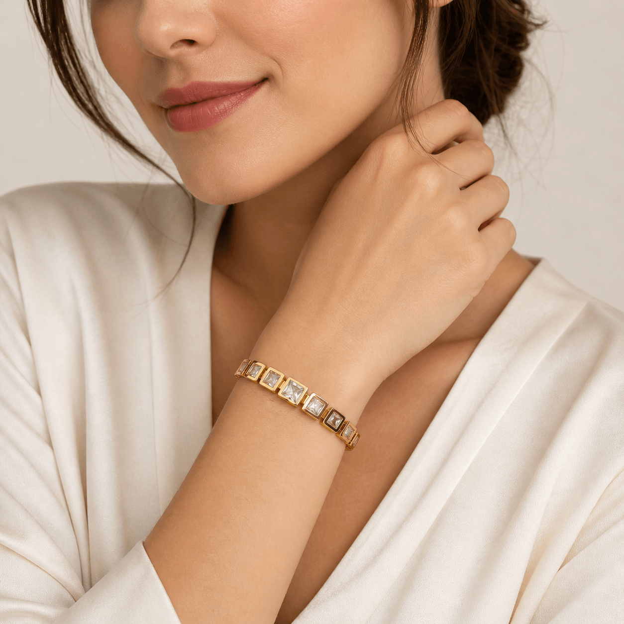 Geometric Crystal Bracelet for Women | Elegant Square Link Statement Bracelet | Premium Artificial Jewelry - Image 3