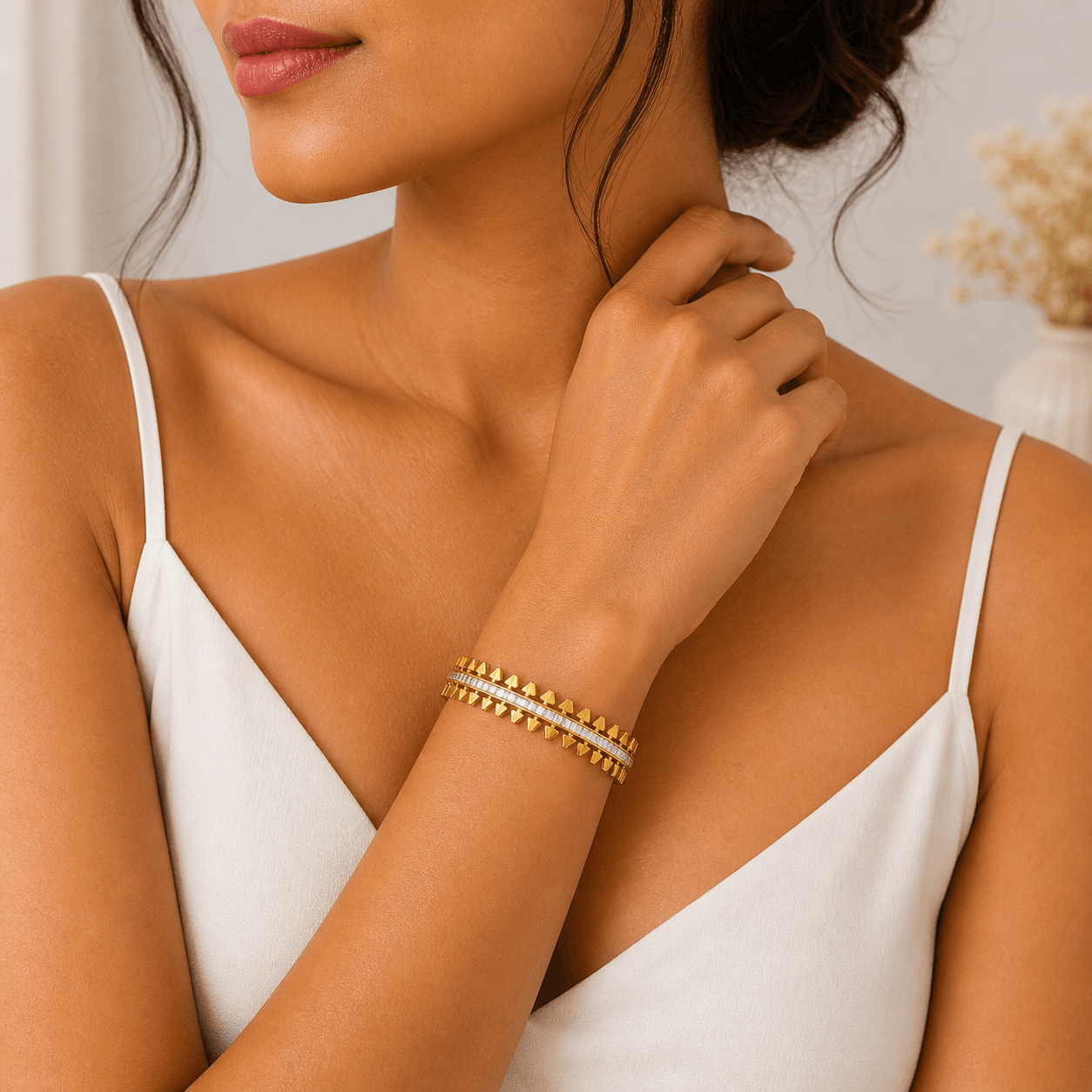 Geometric Crystal Cuff Bracelet – Modern Statement Design - Image 3