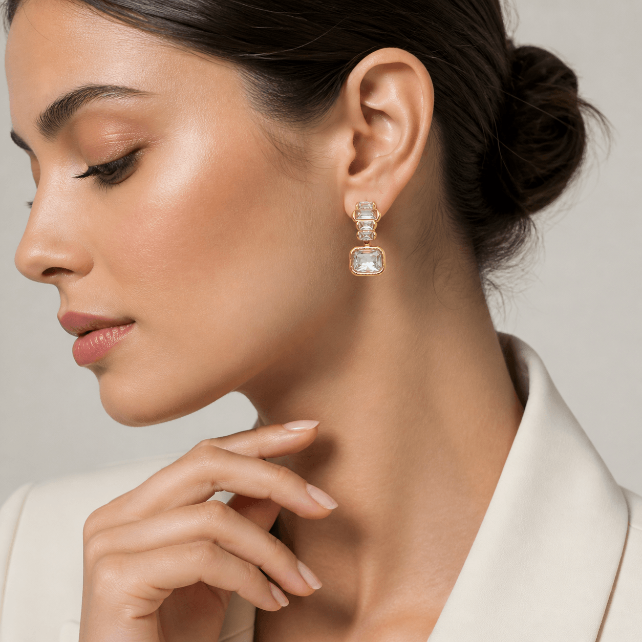 Geometric Crystal Drop Earrings – Luxury Statement Dangle Earrings for Women - Image 3