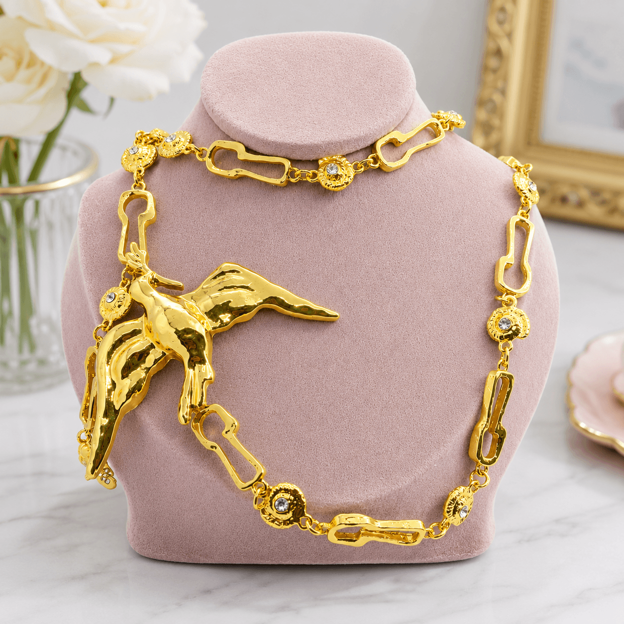 Gold Angel Wing Statement Necklace for Women - Image 2