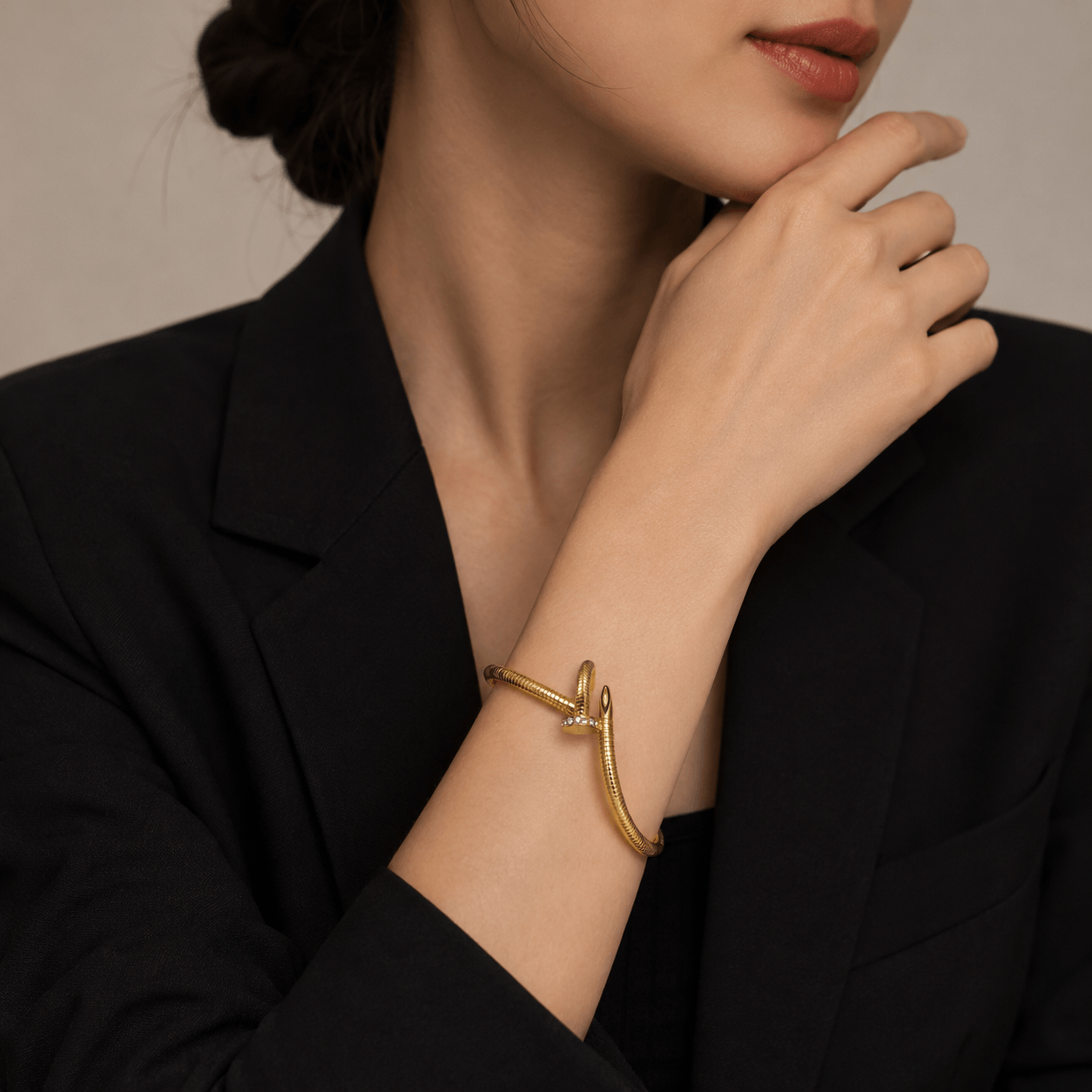 Gold-Plated Nail Design Bracelet for Women - Image 3