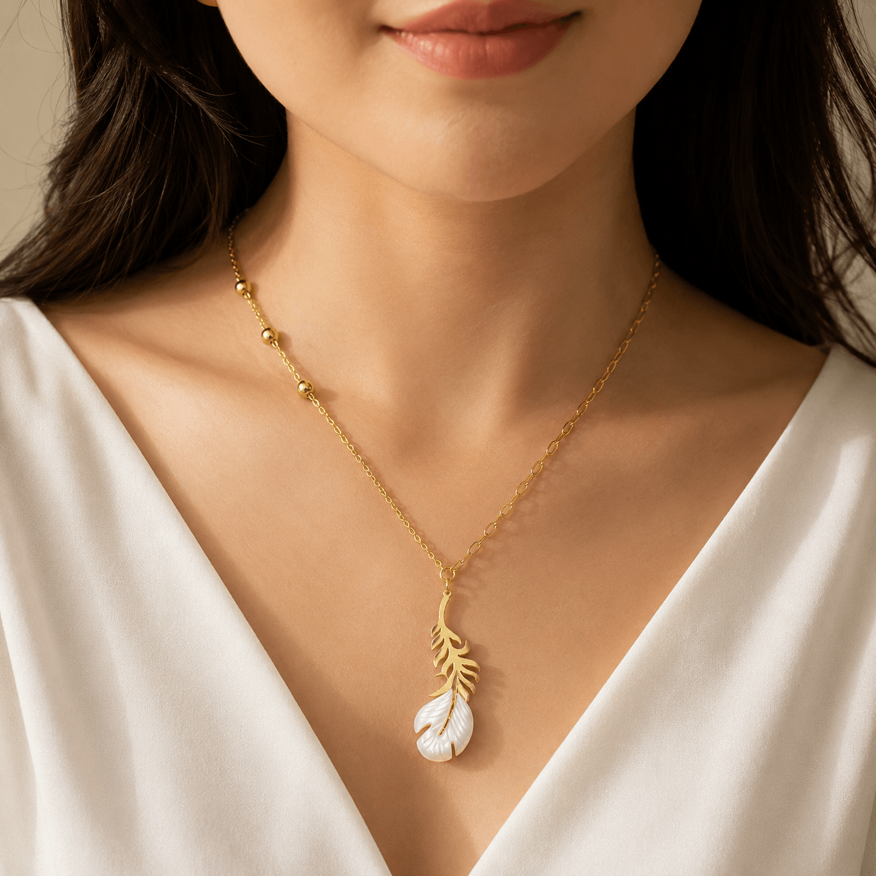 Gold-Tone Leaf Pendant Necklace for Women - Image 3
