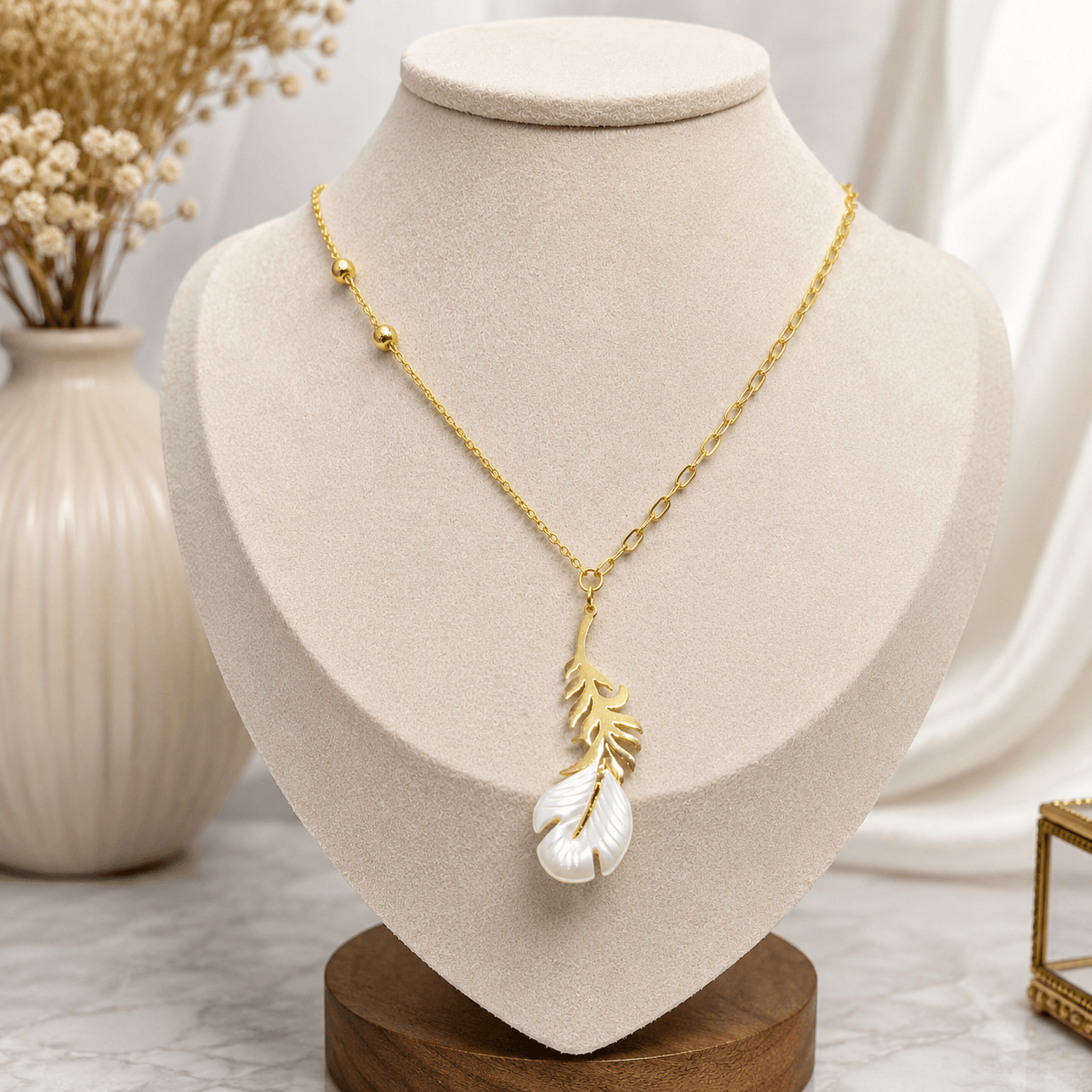 Gold-Tone Leaf Pendant Necklace for Women - Image 2