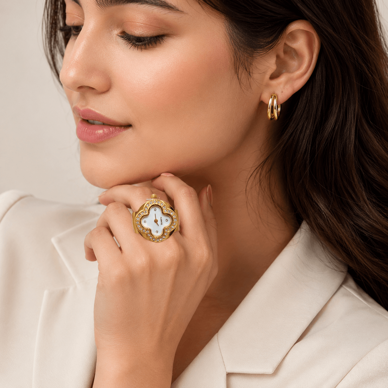 Gold-Tone Quartz Ring Watch for Women - Image 3