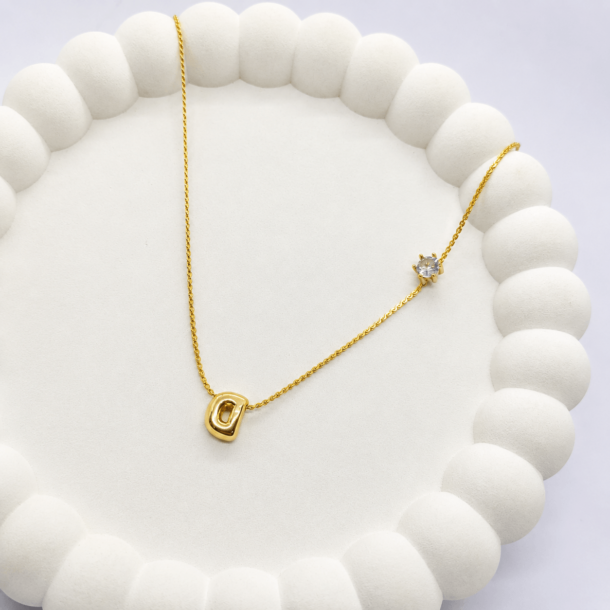 Gold-Toned Initial Pendant Necklace with CZ Stone for Women