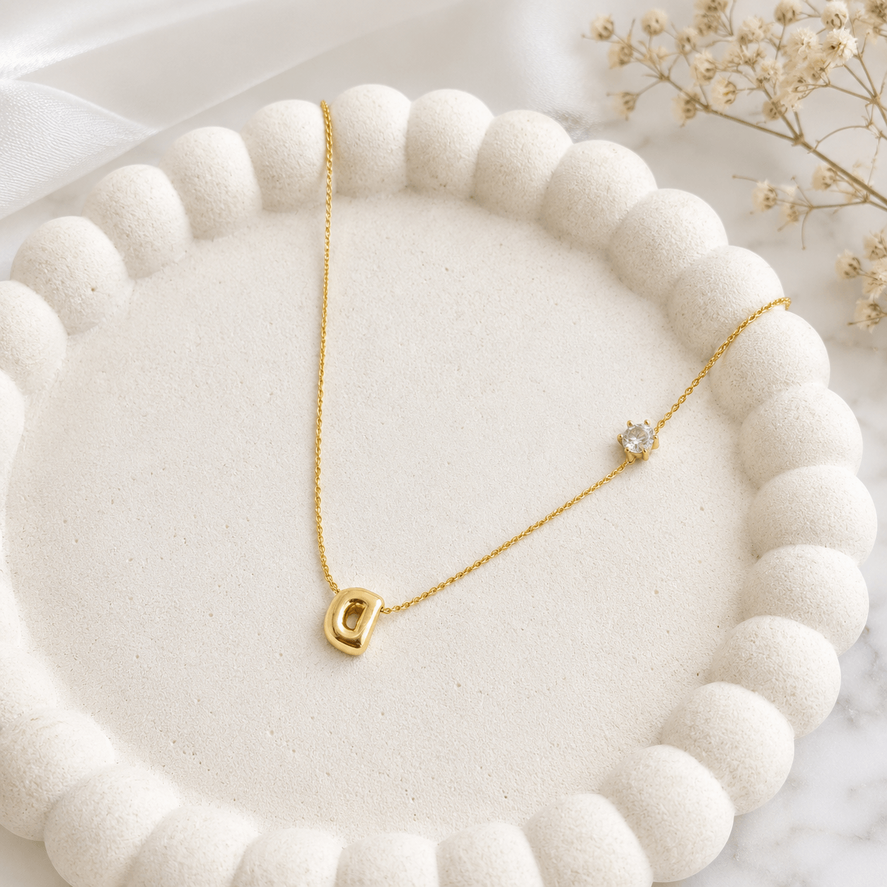 Gold-Toned Initial Pendant Necklace with CZ Stone for Women - Image 2