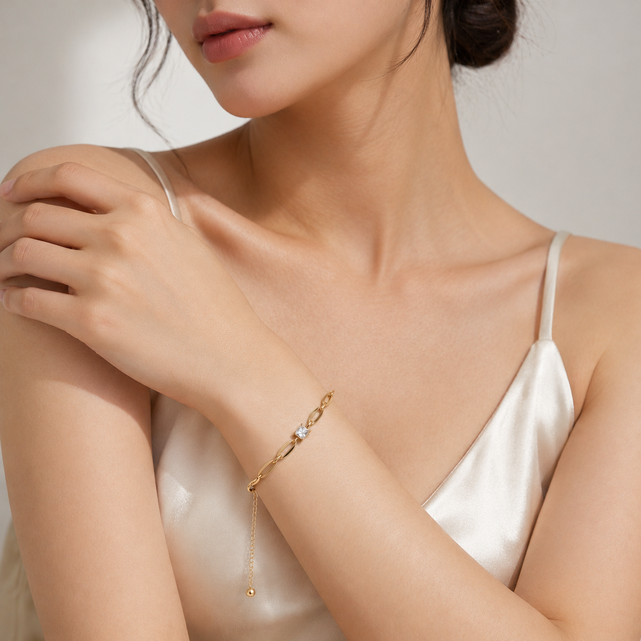 Luxury Gold-Plated Crystal Link Bracelet for Girls & Women - Image 3