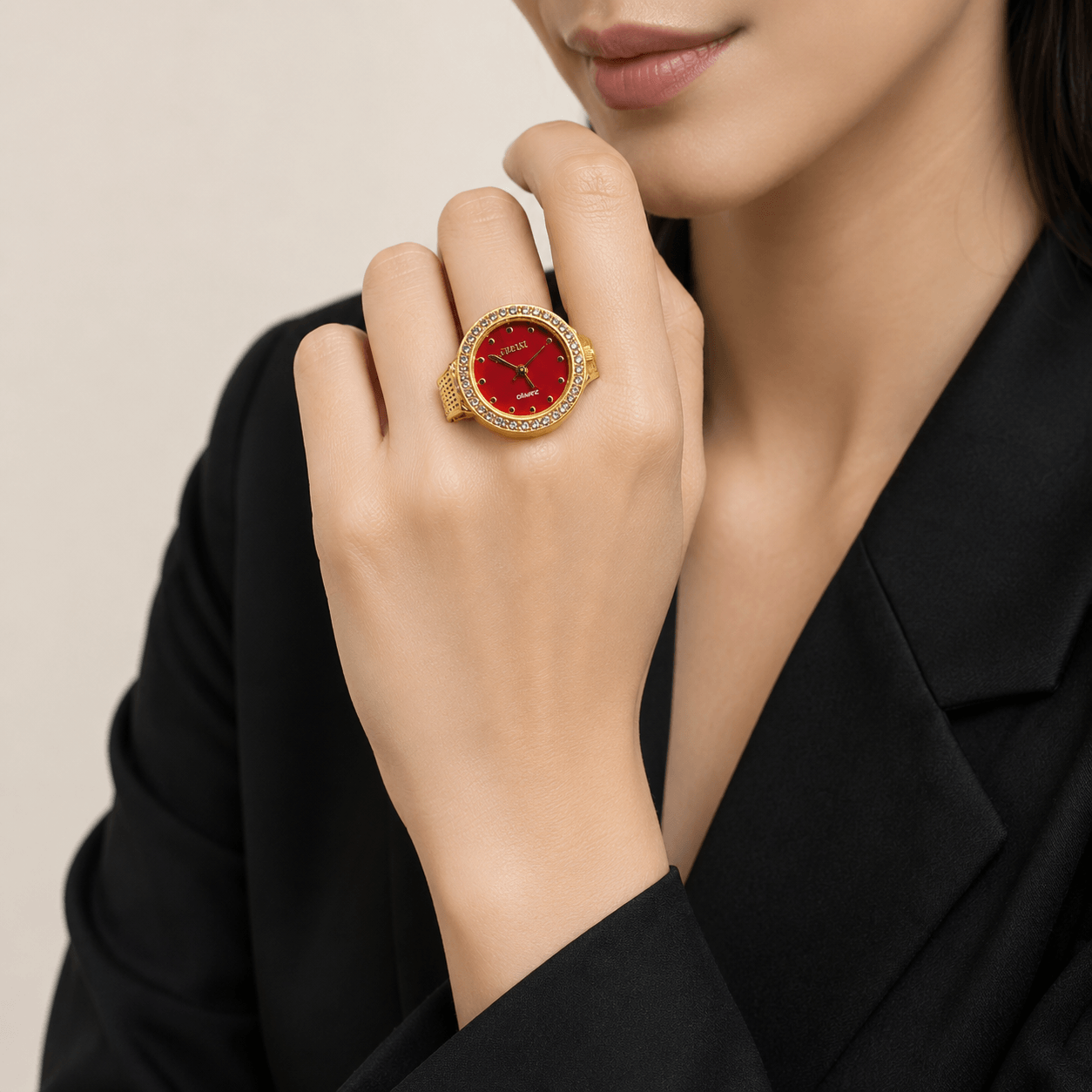 Luxury Red Dial Finger Ring Watch for Women - Image 3