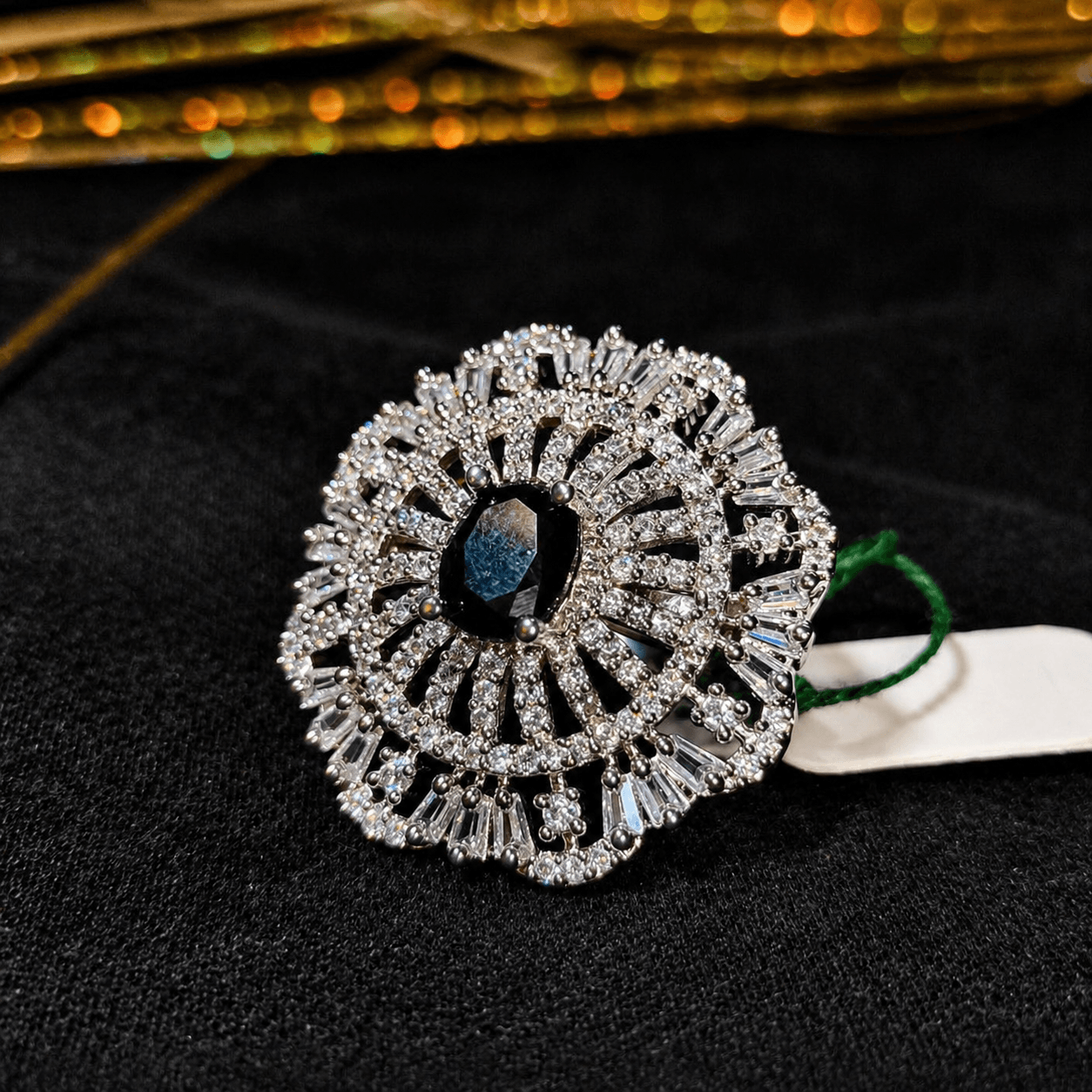 Midnight Bloom Crystal Statement Ring