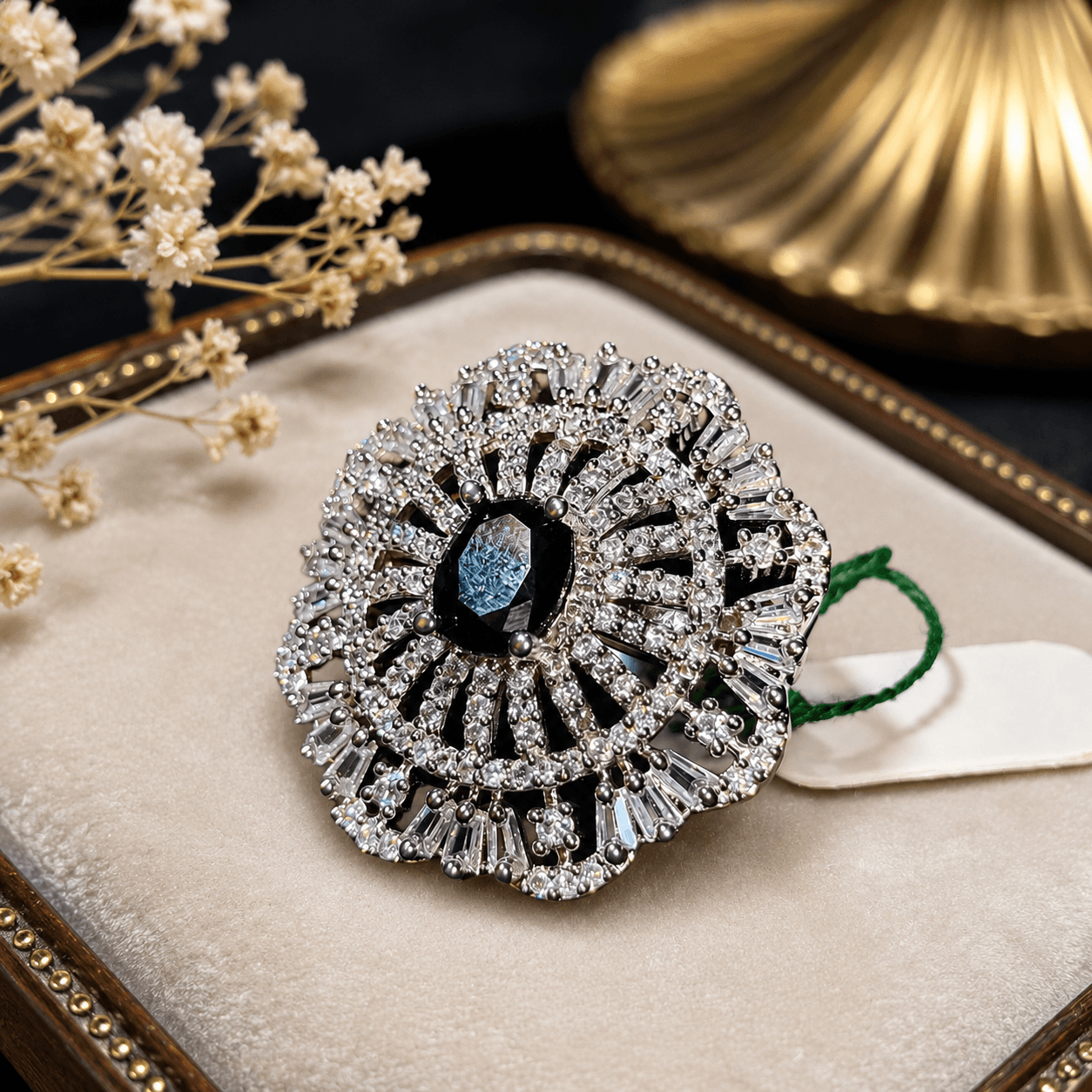 Midnight Bloom Crystal Statement Ring - Image 2