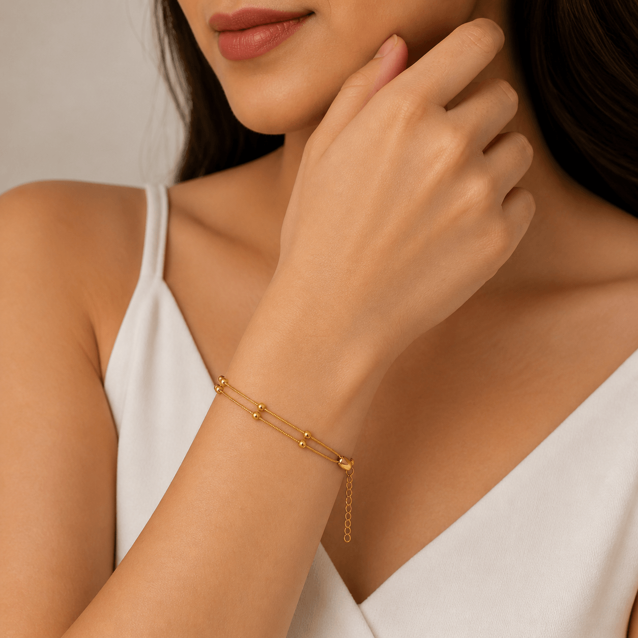 Multi-Layer Beaded Bracelet for Women | Elegant Adjustable Layered Chain Bracelet | Premium Artificial Jewelry - Image 3