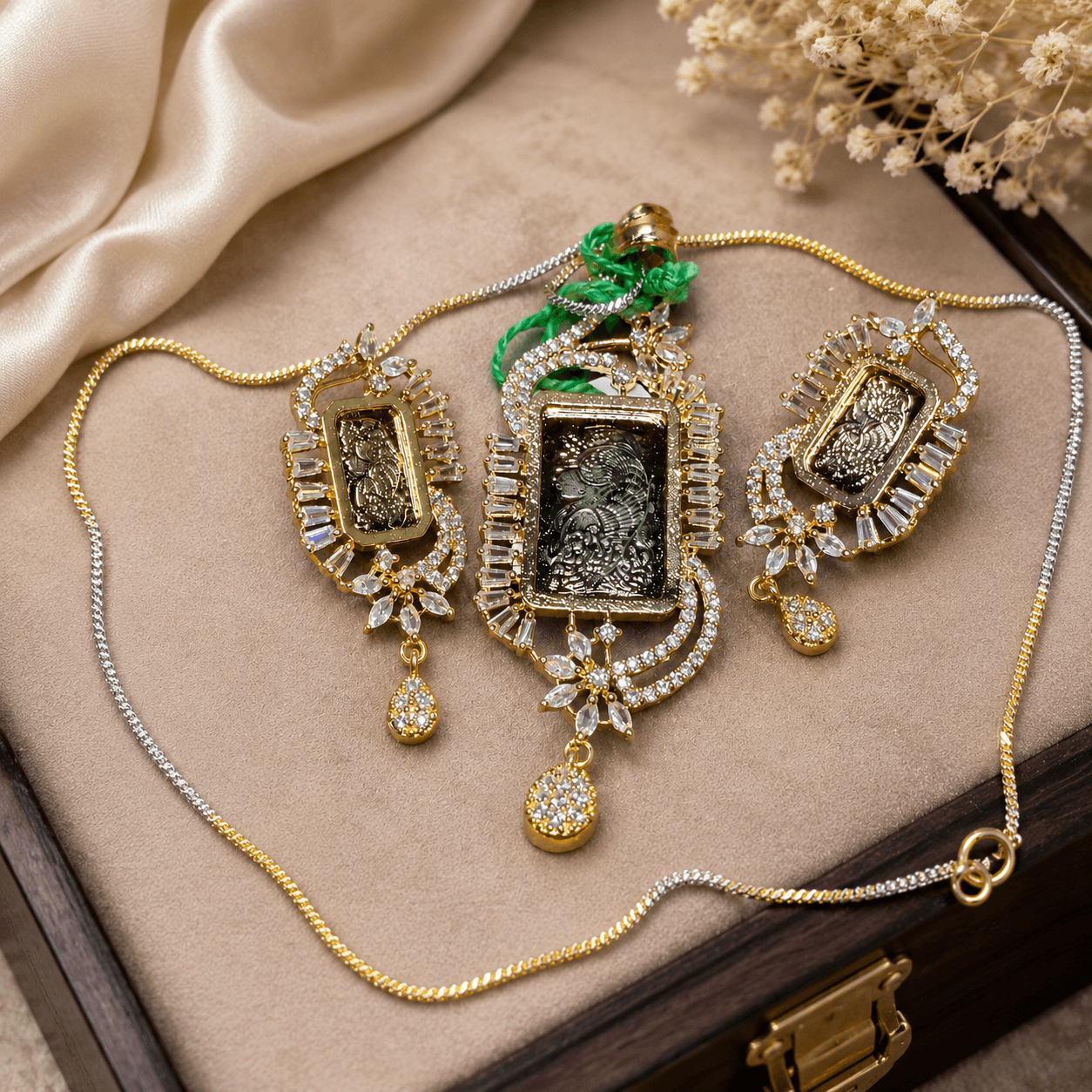Pendant Set with American Diamond Earrings | Gold-Plated Ethnic Jewelry for Women - Image 2