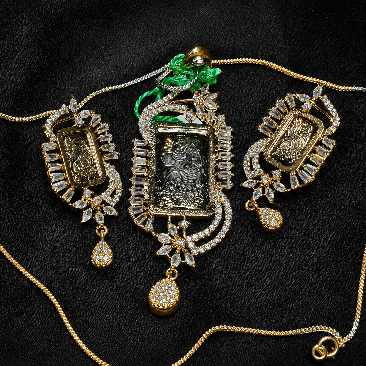 Pendant Set with American Diamond Earrings | Gold-Plated Ethnic Jewelry for Women