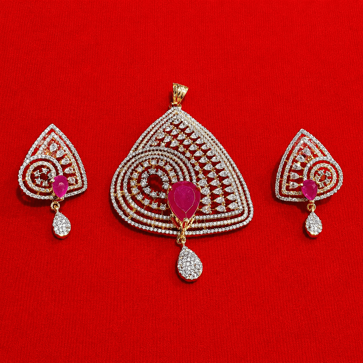 Premium American Diamond Pendant & Earrings Set for Women