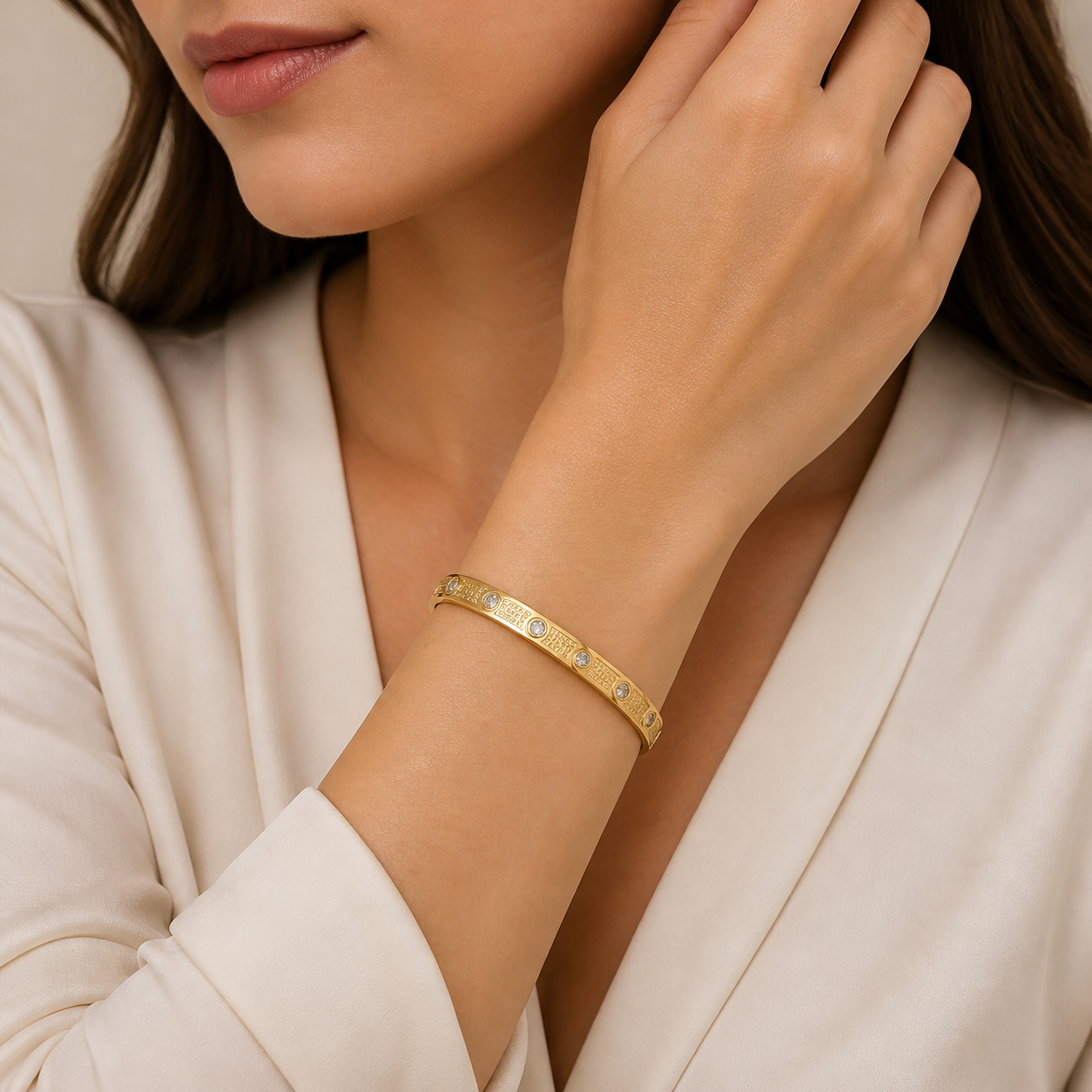 Crystal Studded Minimalist Bracelet for Women | Elegant Everyday Luxury Wrist Bangle - Image 3