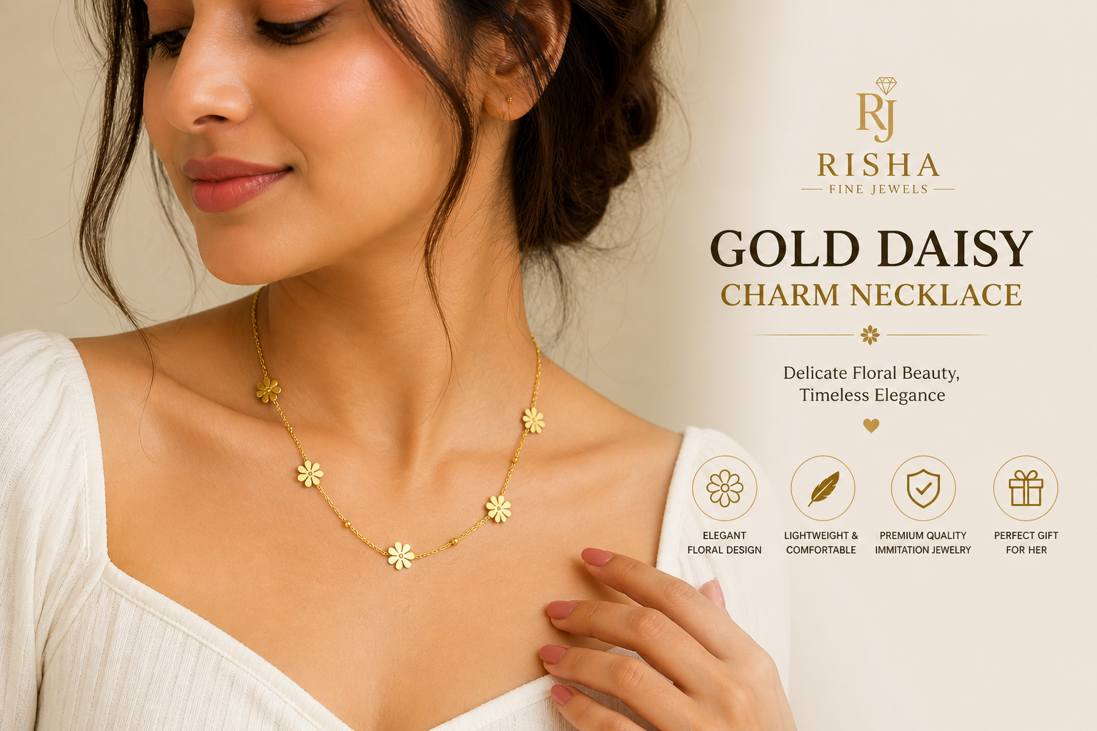 Elegant Gold Daisy Charm Necklace – Minimal Luxury Floral Jewelry for Everyday Wear - Image 3