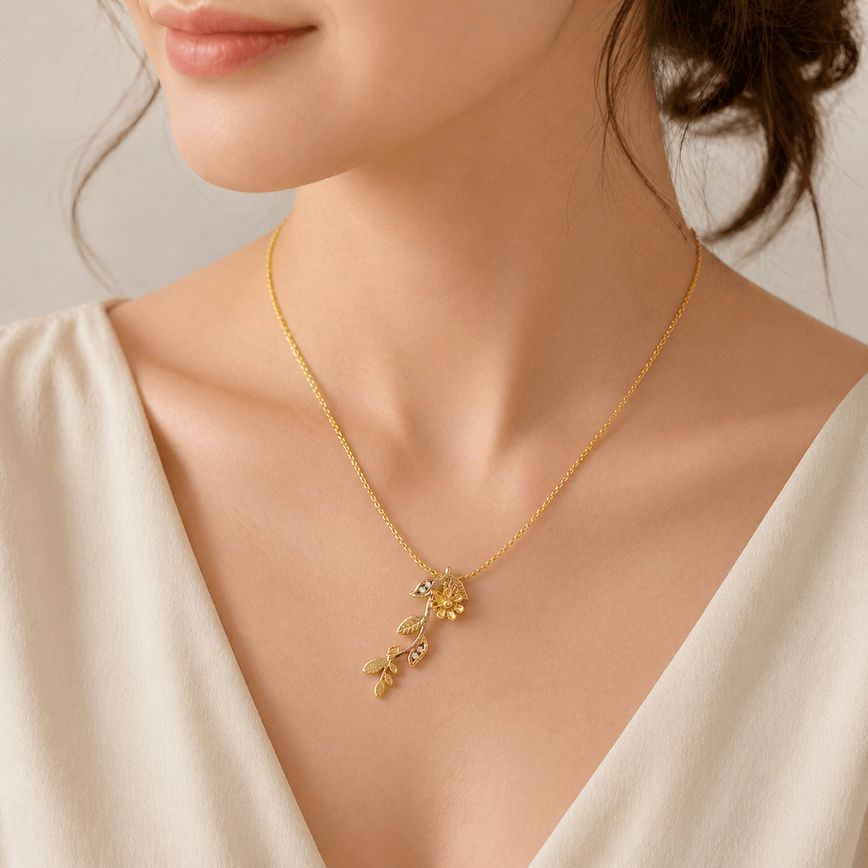 Elegant Floral Leaf Pendant Necklace – Gold Plated Artificial Jewelry for Women - Image 3