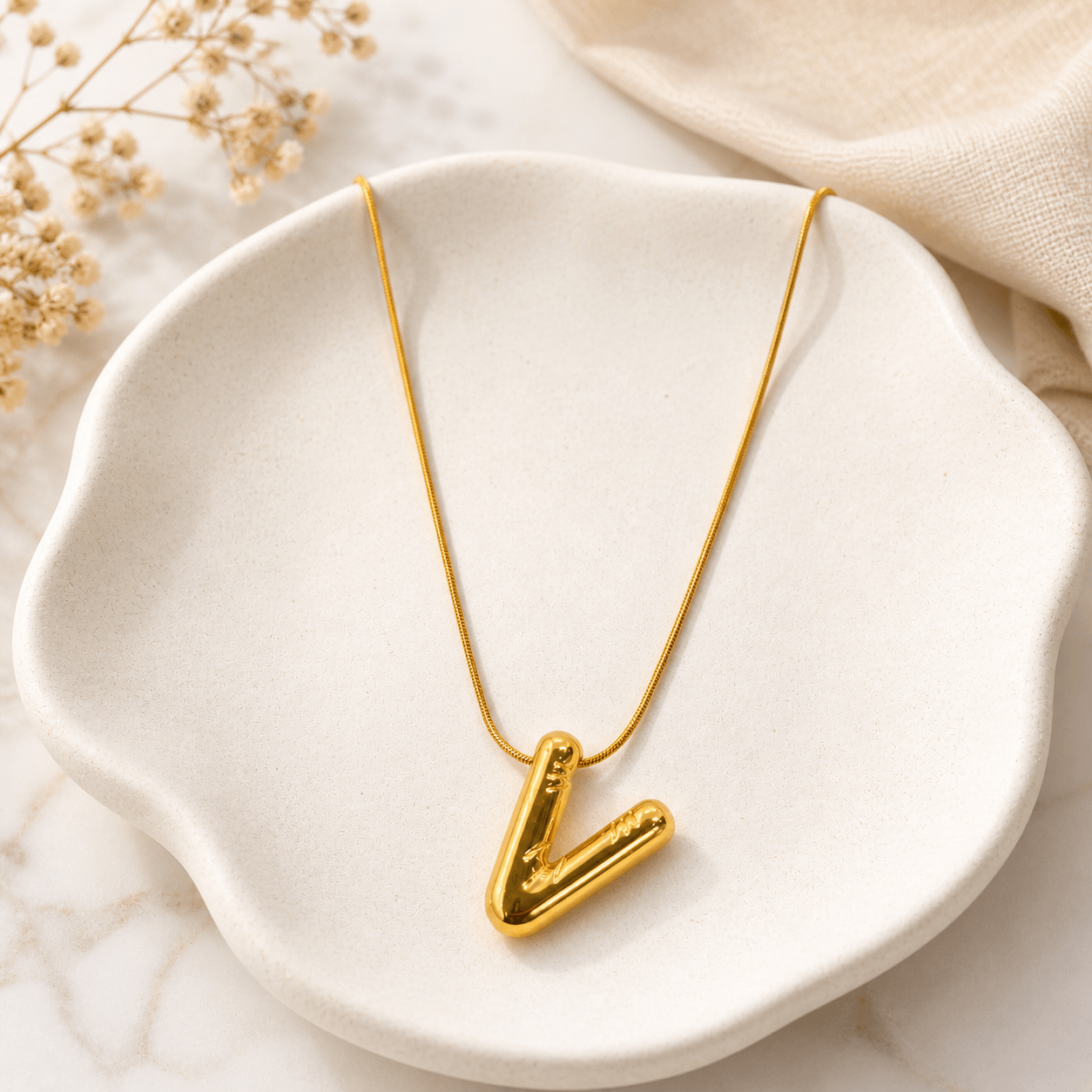 Gold-Tone Initial “V” Pendant Necklace for Women | Elegant Minimalist Artificial Jewelry - Image 2