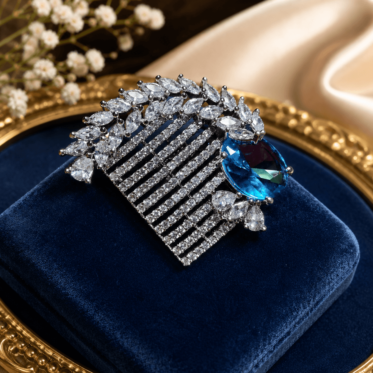 Royal Blue Crystal Statement Ring – Luxury CZ Cocktail Ring for Women - Image 2