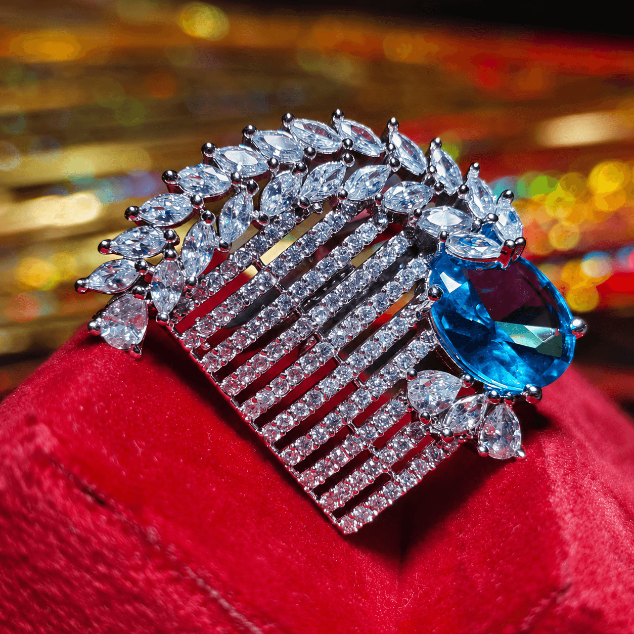 Royal Blue Crystal Statement Ring – Luxury CZ Cocktail Ring for Women