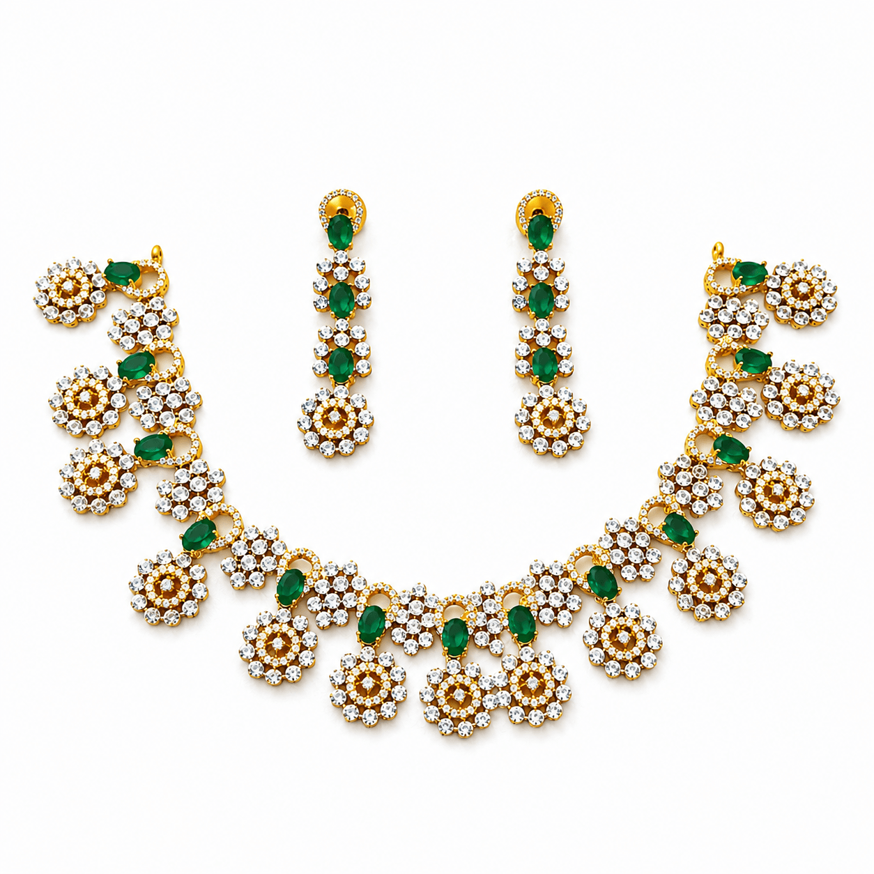 Royal Green Stone Traditional Jewelry Set with Earrings