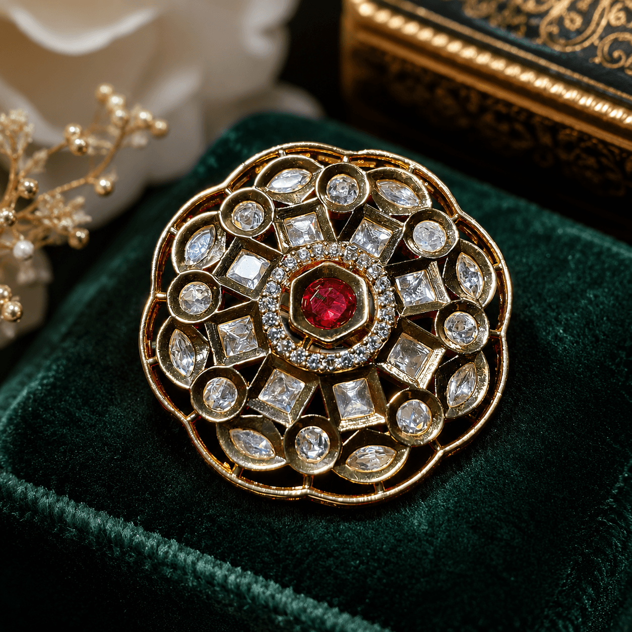 Royal Ruby Floral Statement Ring – CZ Cocktail Ring for Women - Image 2