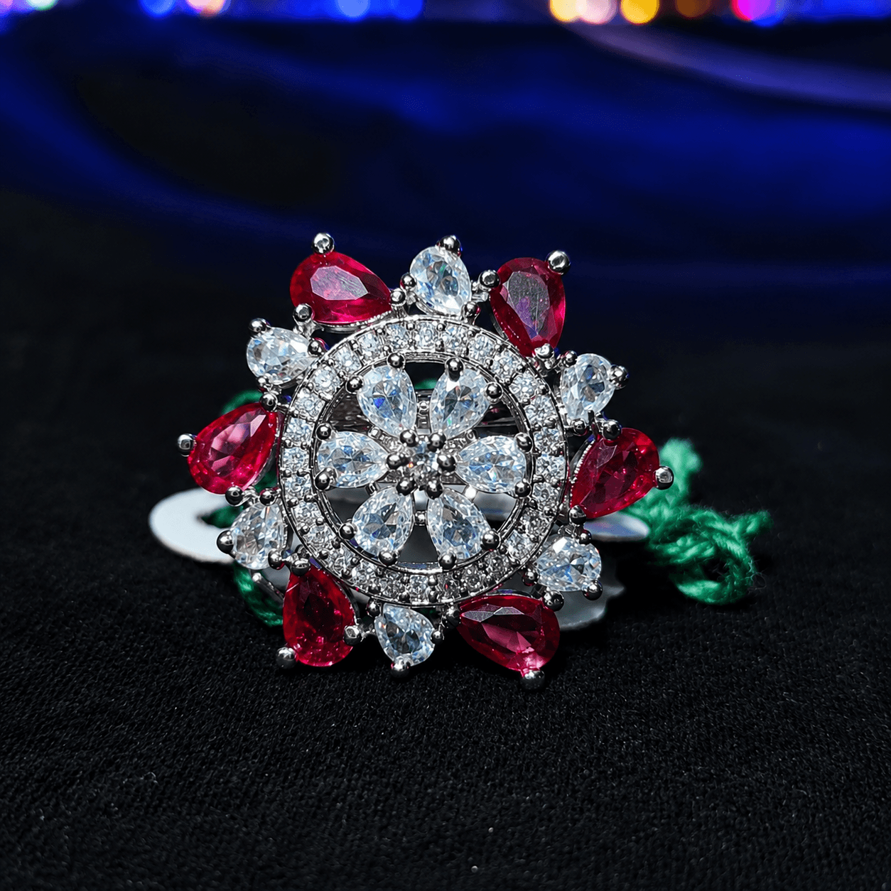 Ruby Bloom Crystal Statement Ring for Women