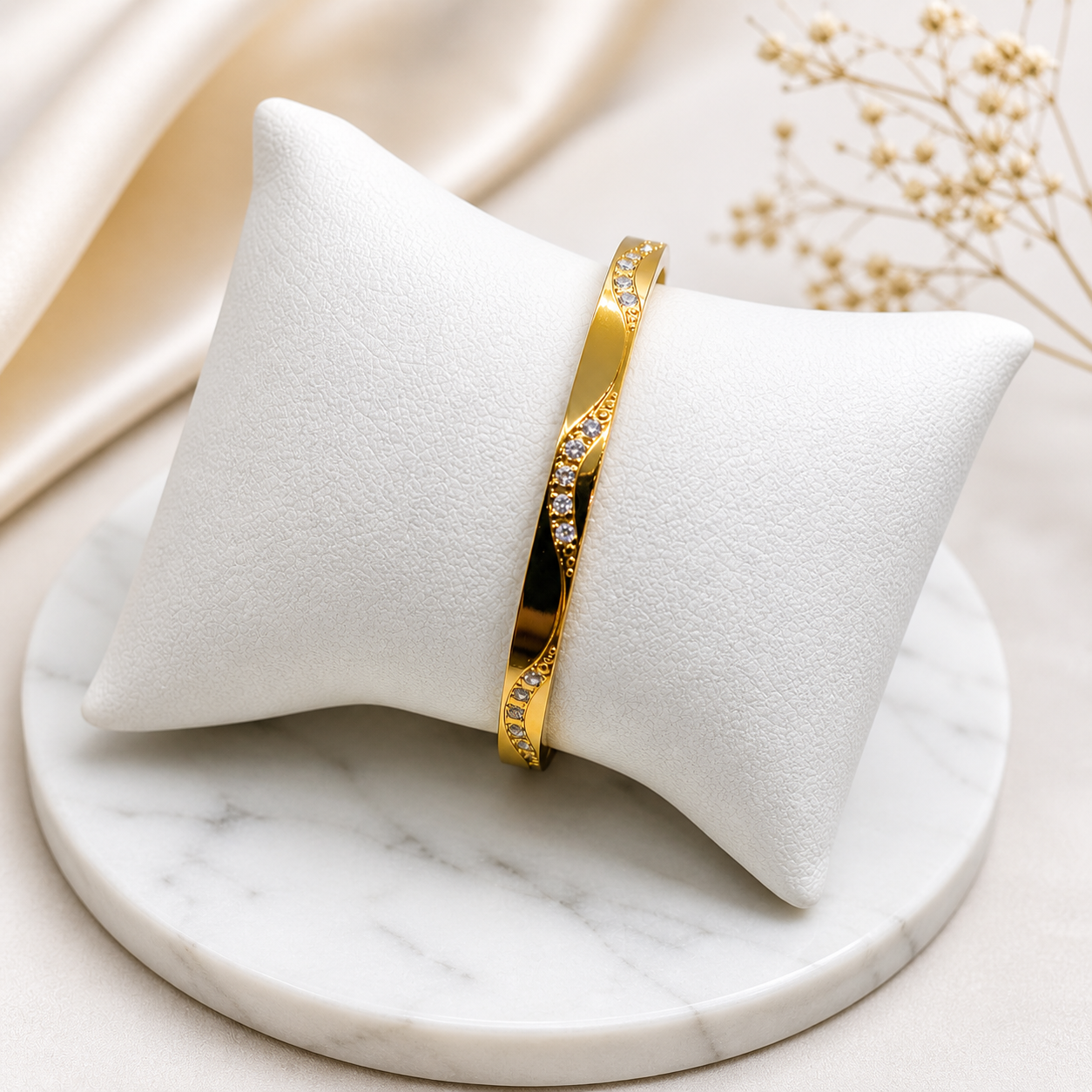 Studded Twisted Bangle Bracelet for Women | Minimal Luxury Wristwear by Risha Fine Jewels - Image 3