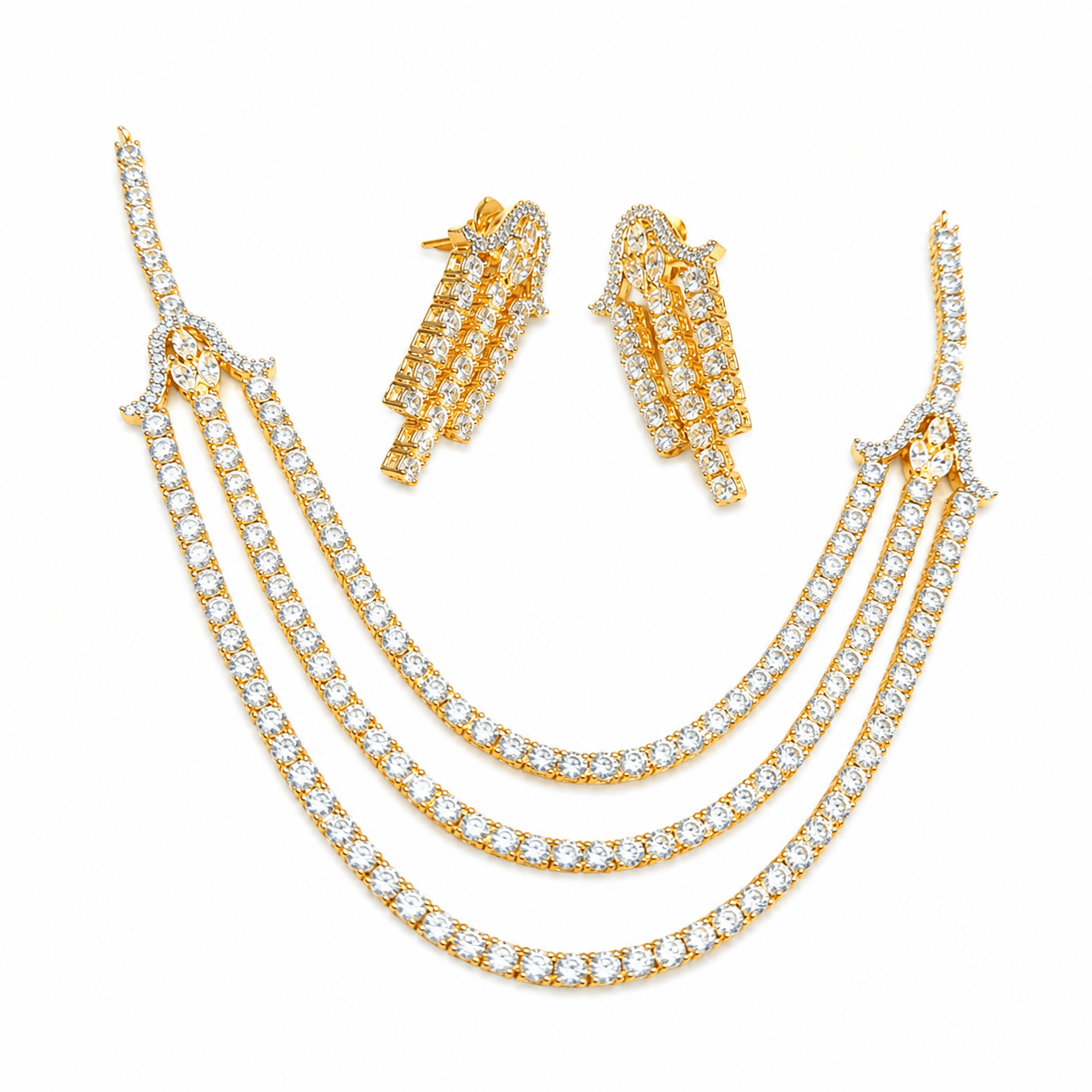 Triple Layer American Diamond Necklace Set for Women