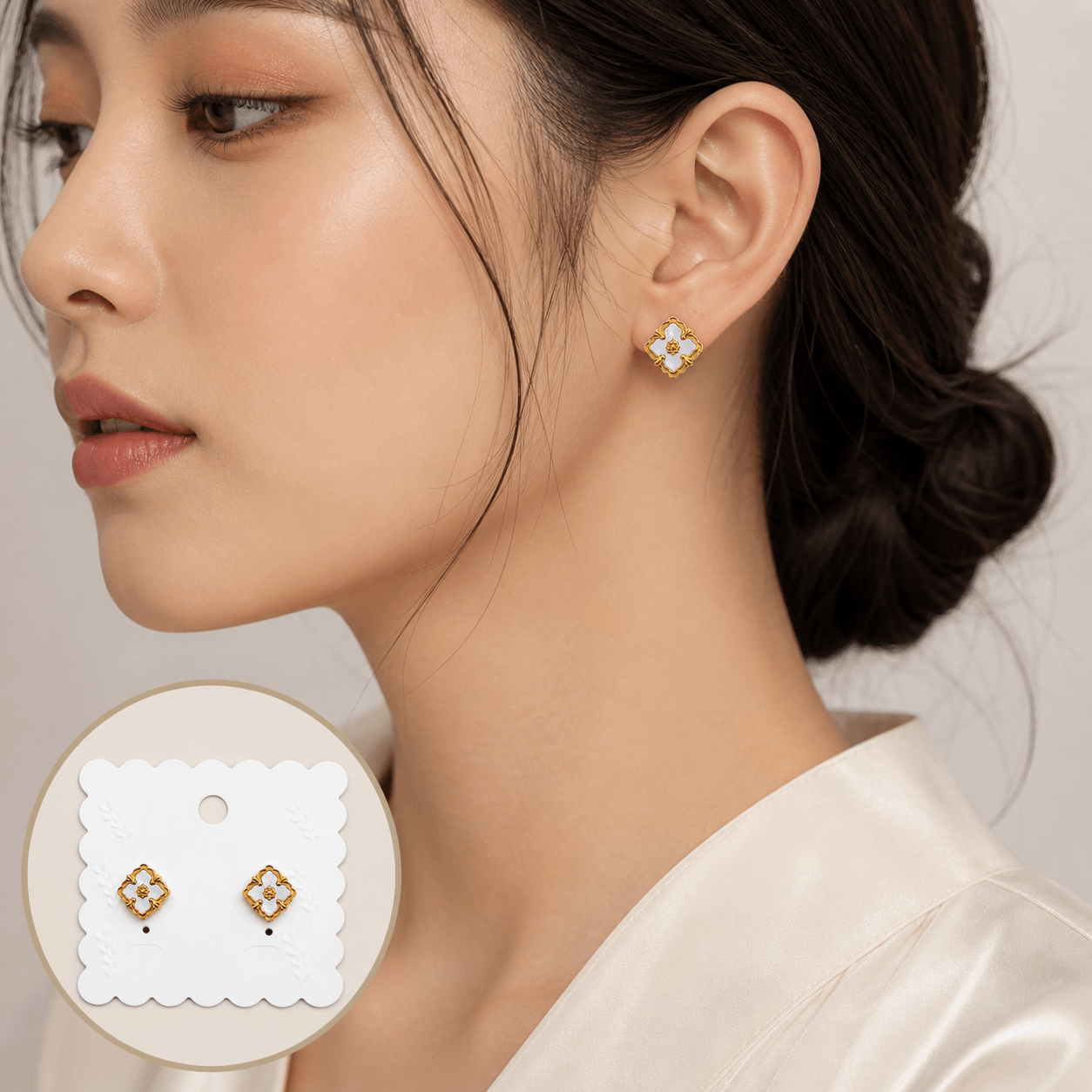 White Floral Stud Earrings for Women | Elegant Minimal Designer Earrings - Image 3